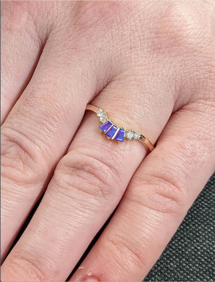 Natural Lavender Opal Baguette Stone Wishbone Crown Style Ring - Goodstone Jewels