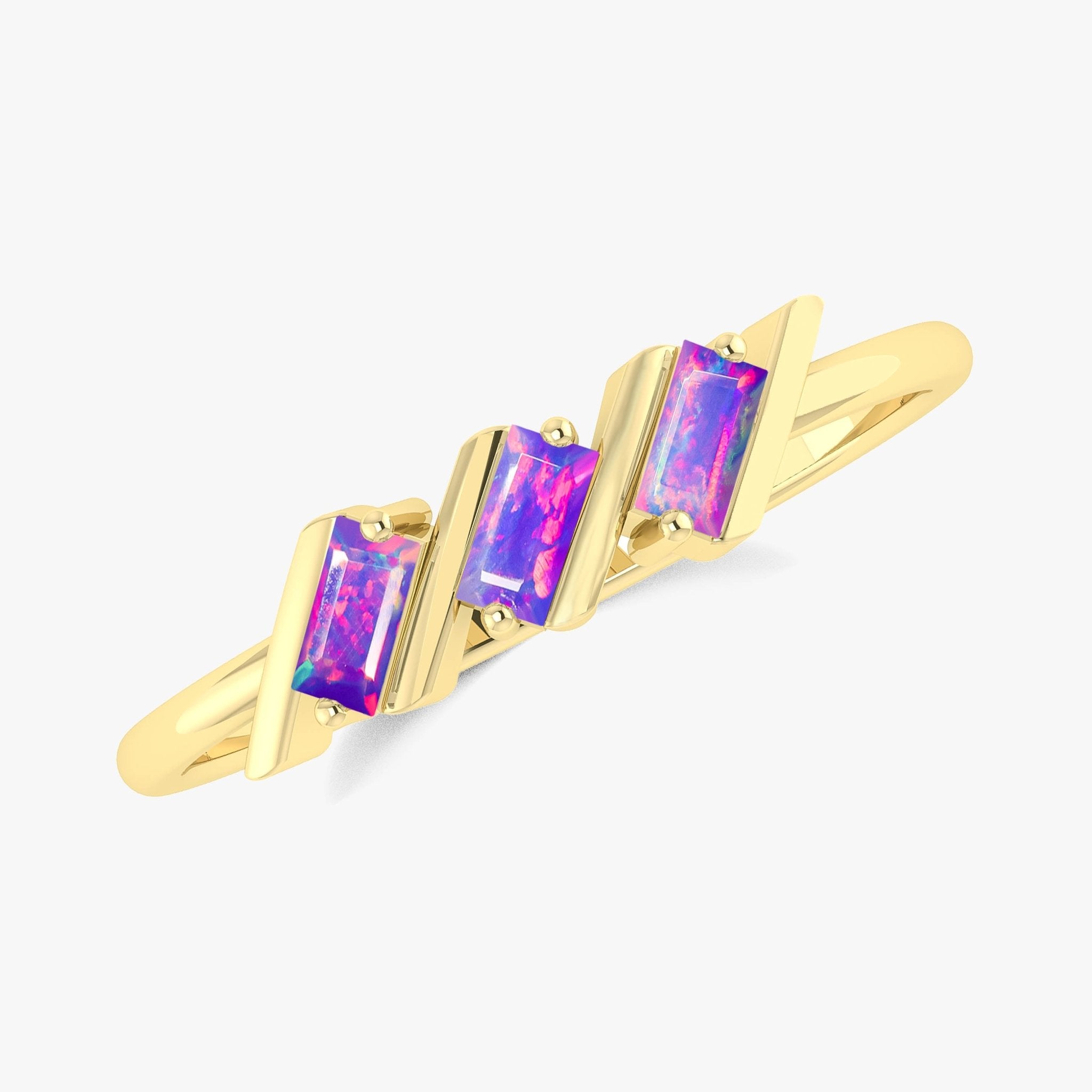 Natural Lavender Opal Baguette Style Three Stone Ring in Gold Filled & Sterling Silver - Goodstone Jewels