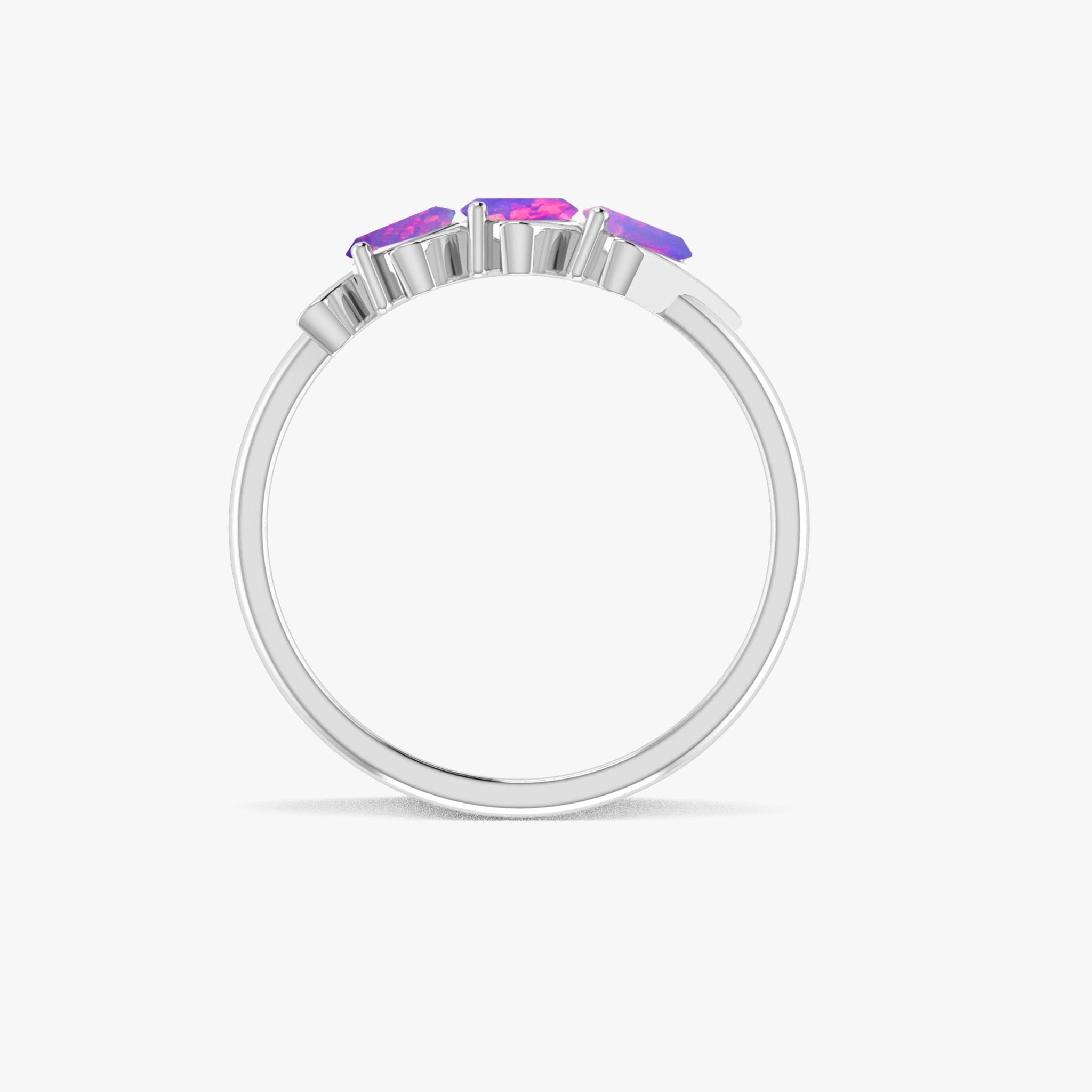 Natural Lavender Opal Baguette Style Three Stone Ring in Gold Filled & Sterling Silver - Goodstone Jewels