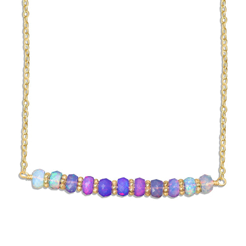 Natural Lavender Opal Beaded Bar Chain Necklace for Women