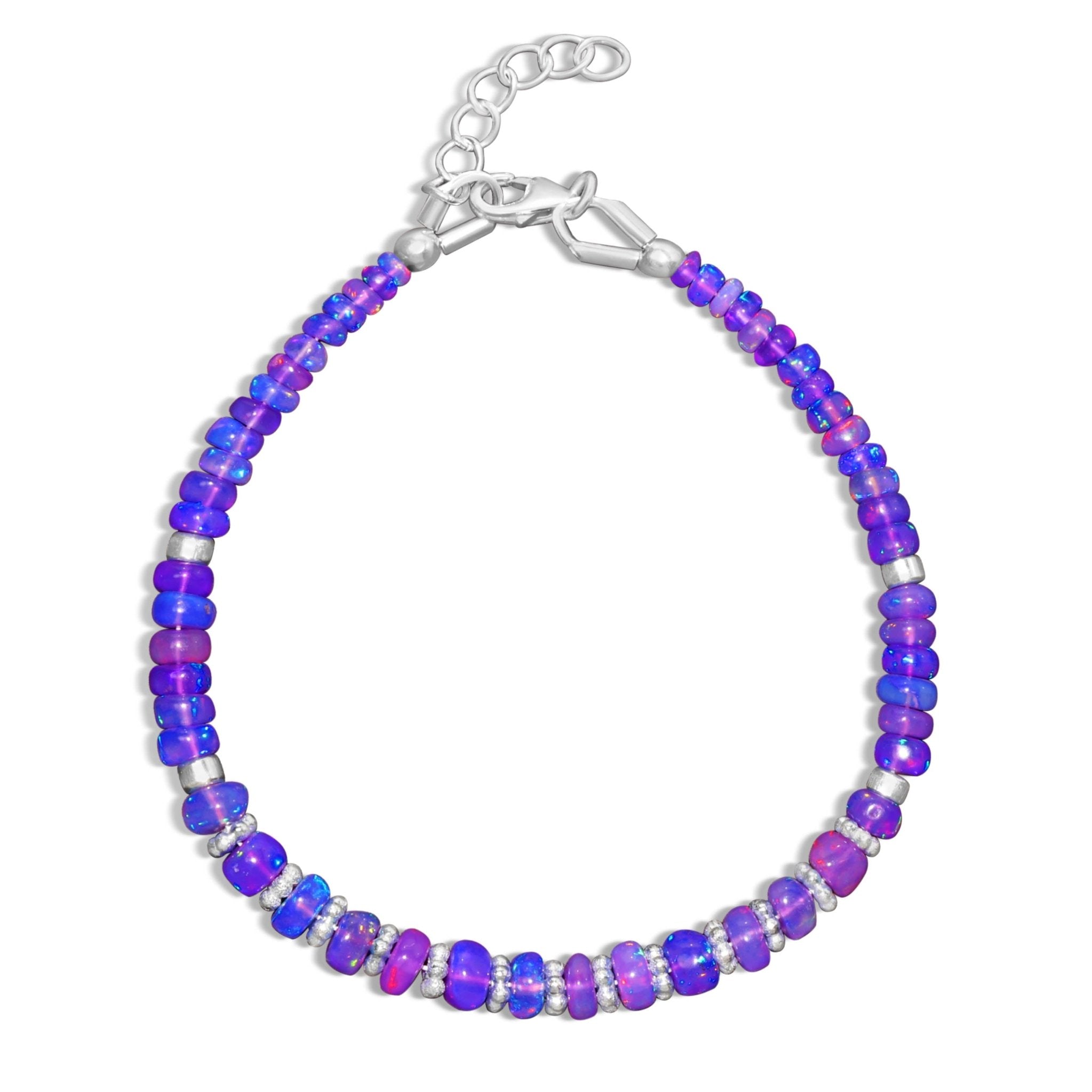 Natural Lavender Opal Beaded Bracelet With Circular Silver Chakri Beads - Goodstone Jewels