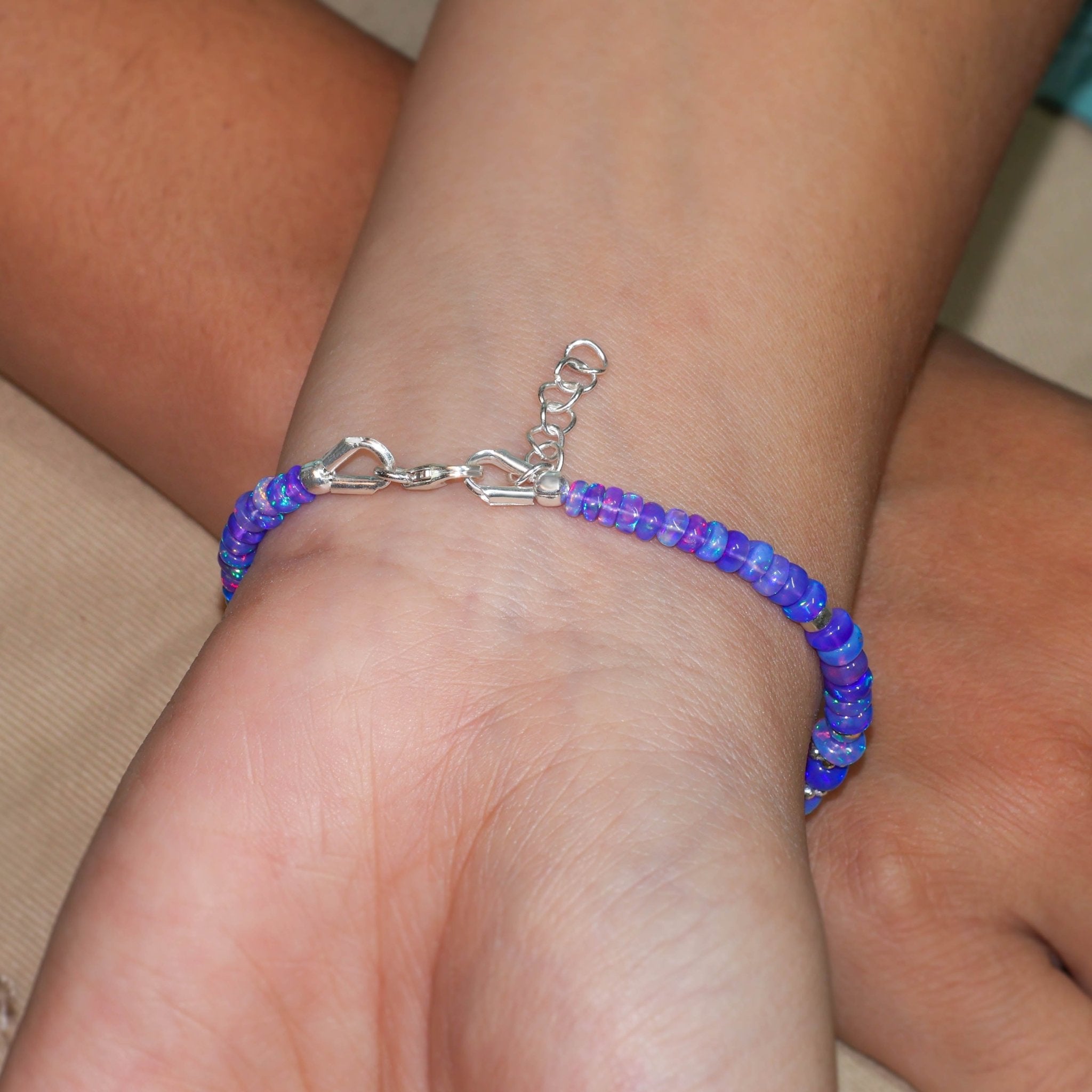 Natural Lavender Opal Beaded Bracelet With Circular Silver Chakri Beads - Goodstone Jewels