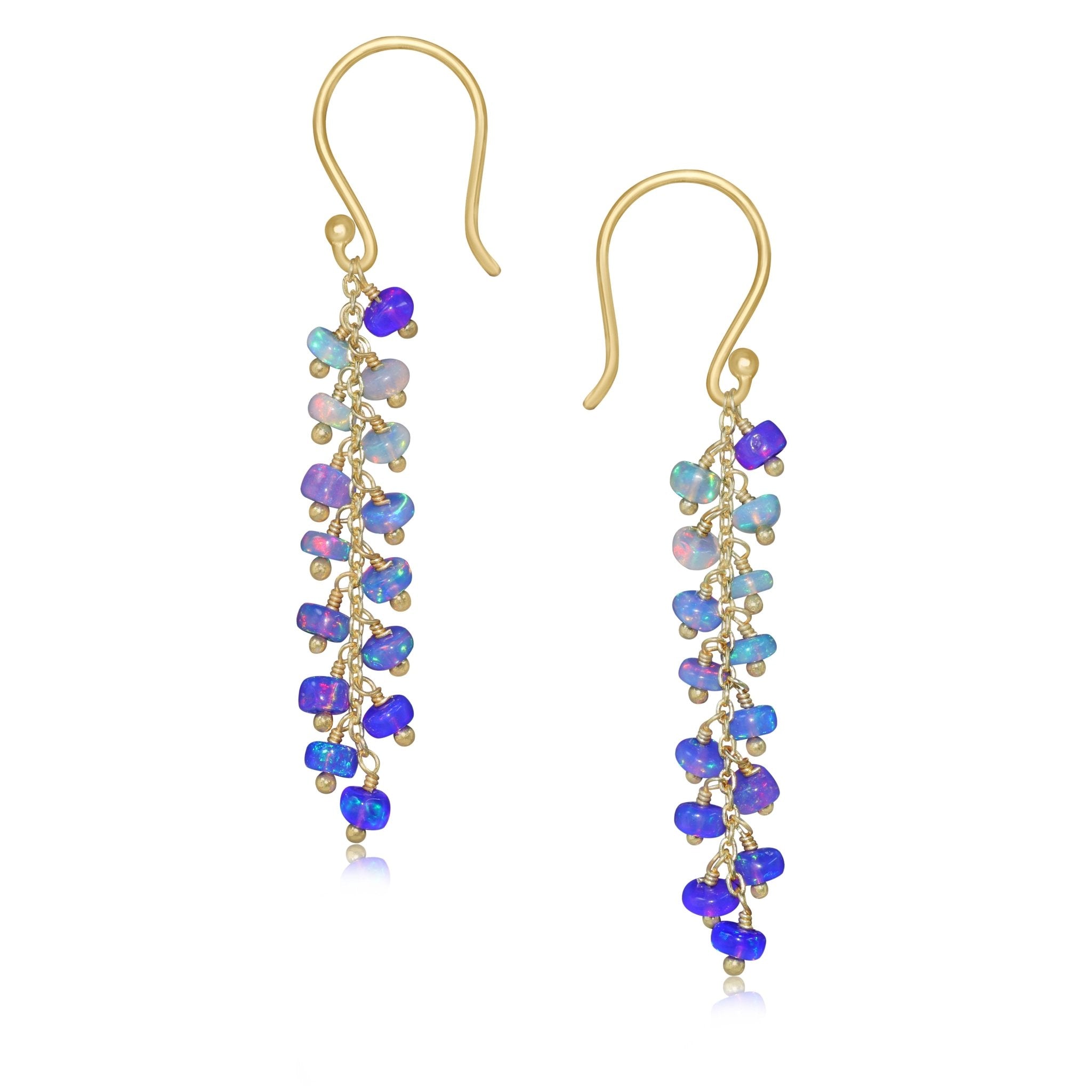 Natural Lavender Opal Beaded Long Cluster Dangle Earrings - Goodstone Jewels