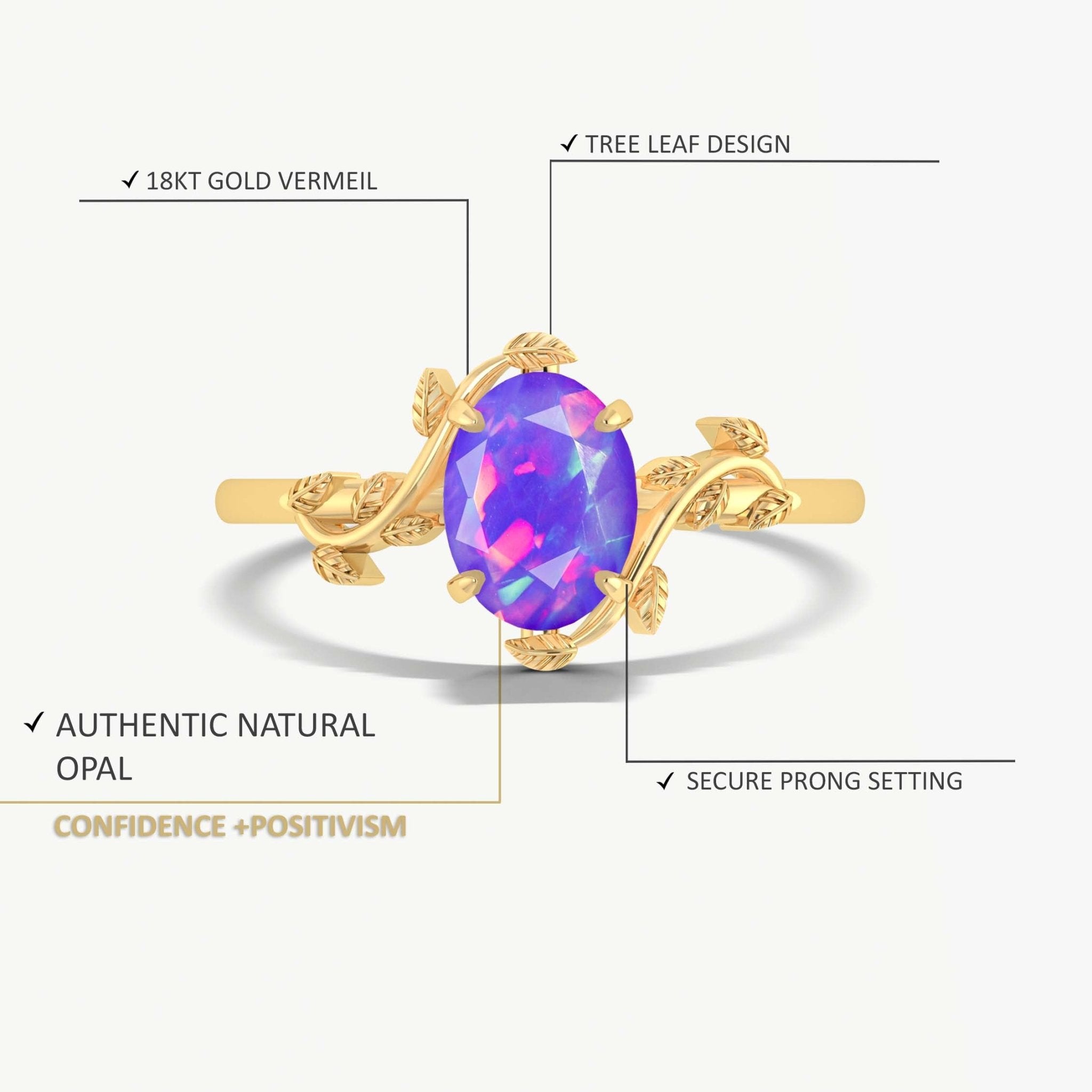 Natural Lavender Opal Bypass Leaf Style Ring - Goodstone Jewels