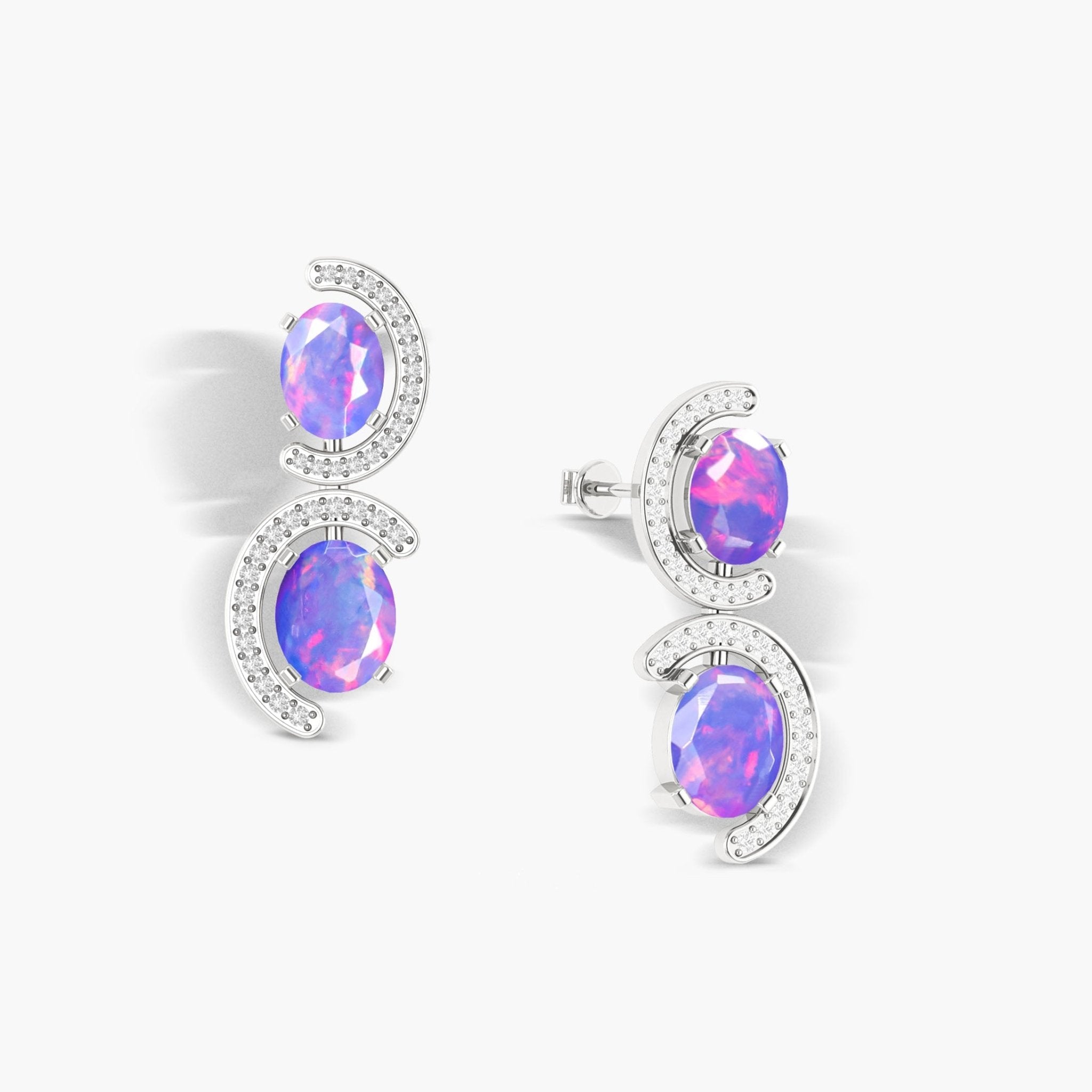 Natural Lavender Opal 'C' Shape Stud Earrings - Goodstone Jewels