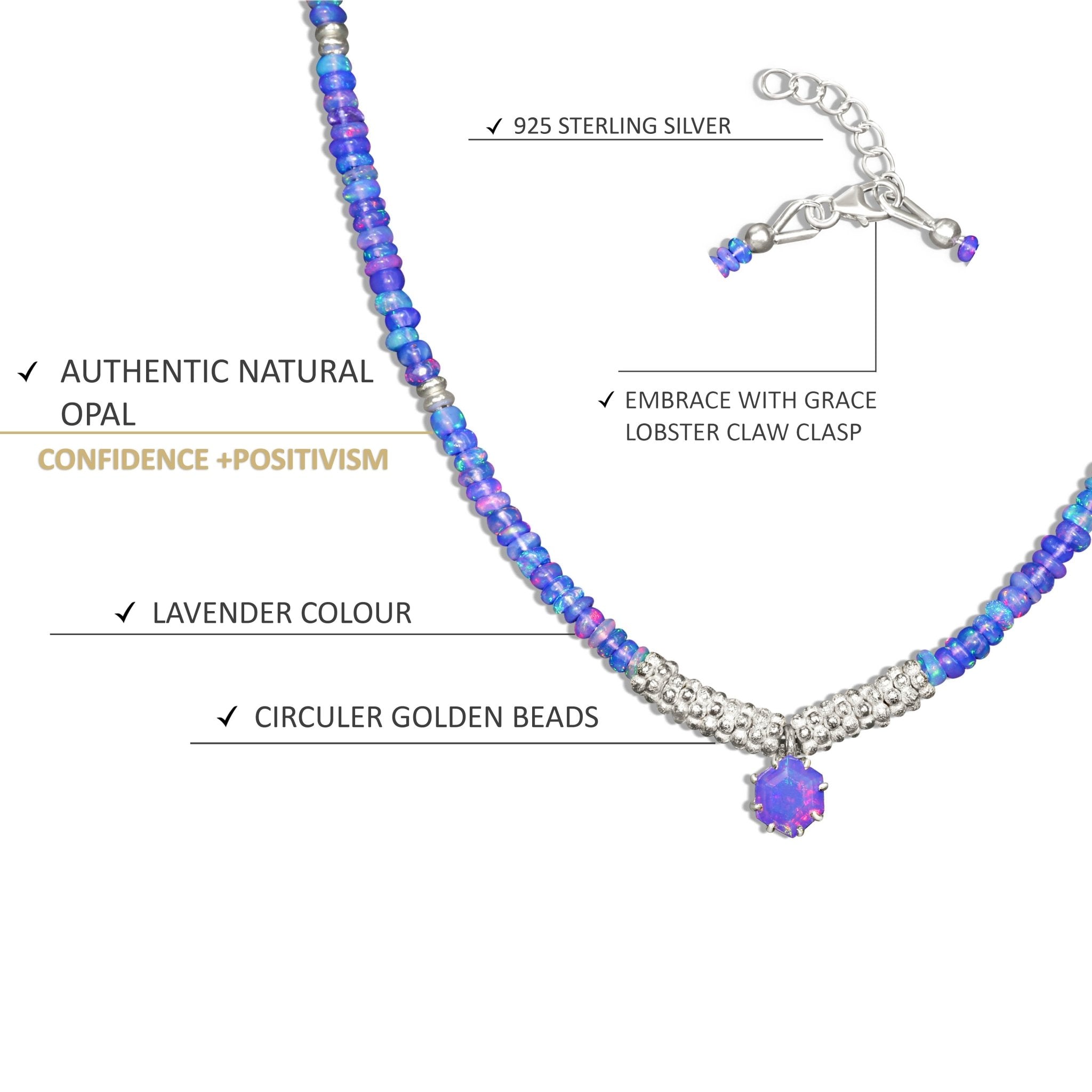 Natural Lavender Opal Charm Beaded Necklace for Women - Goodstone Jewels