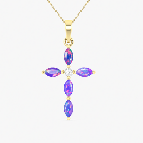 Natural Lavender Opal Cross Charm Pendant Necklace