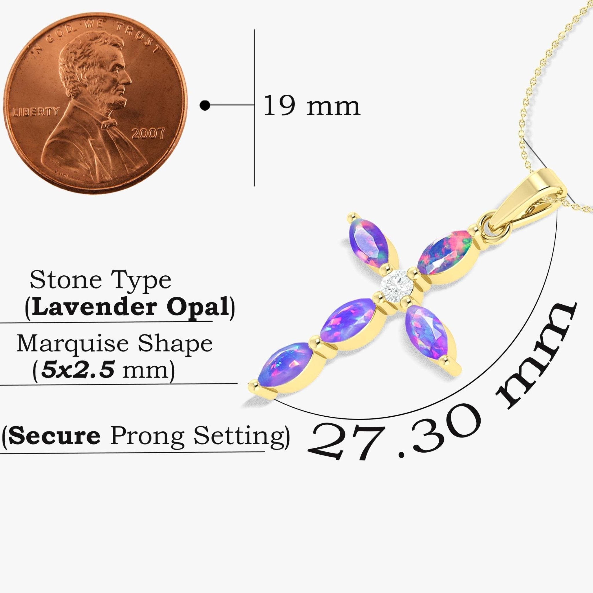 Natural Lavender Opal Cross Charm Pendant Necklace - Goodstone Jewels