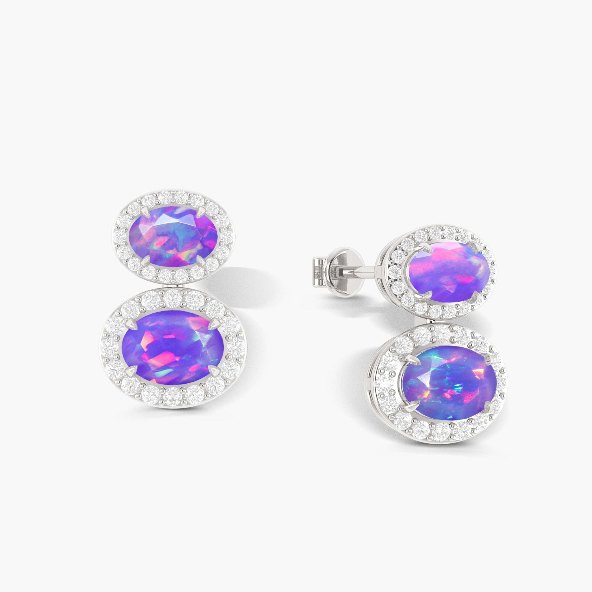 Natural Lavender Opal Dual Stone Halo Stud Earrings - Goodstone Jewels