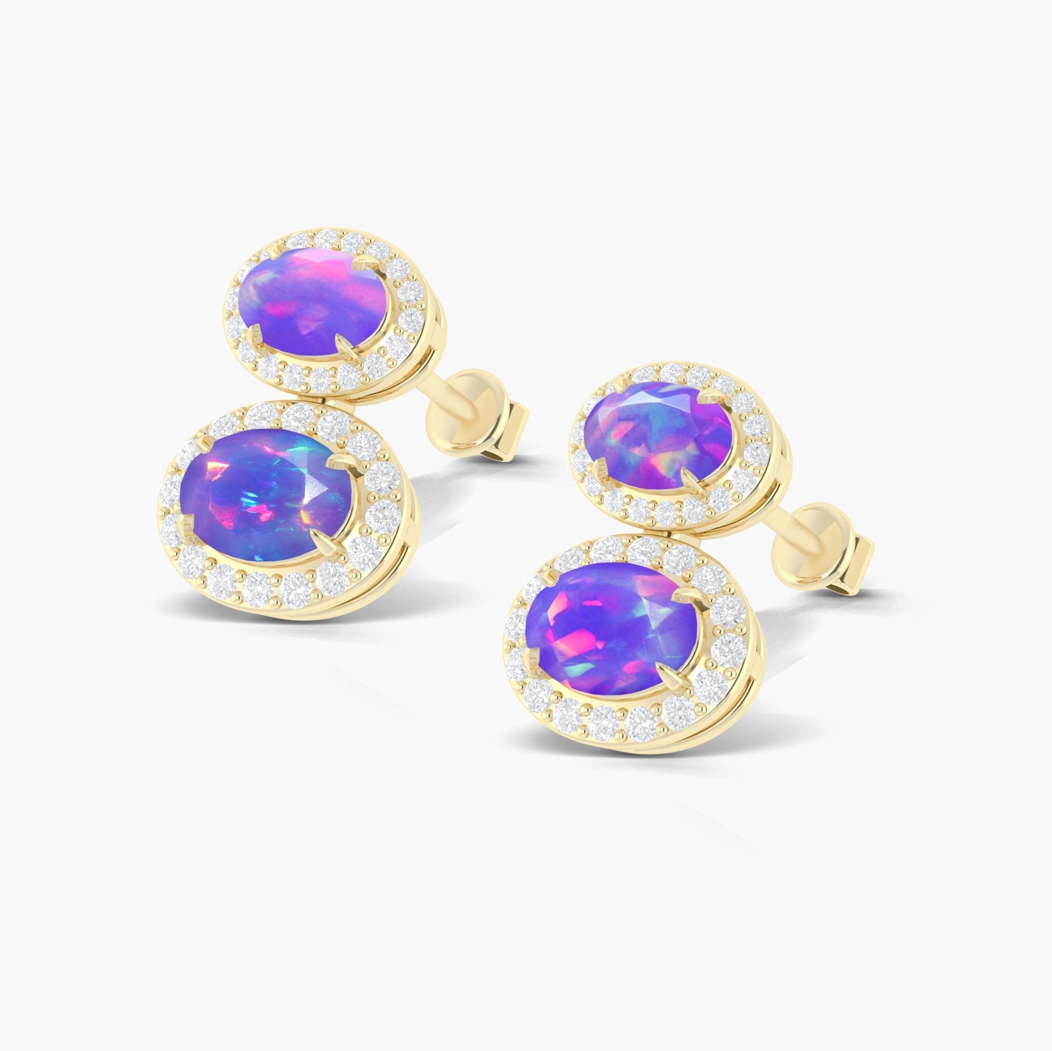 Natural Lavender Opal Dual Stone Halo Stud Earrings - Goodstone Jewels