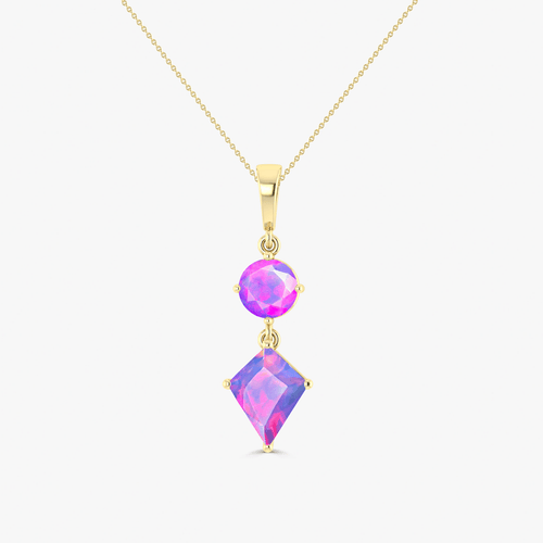 Natural Lavender Opal Dual Stone Long Chain Pendant Necklace