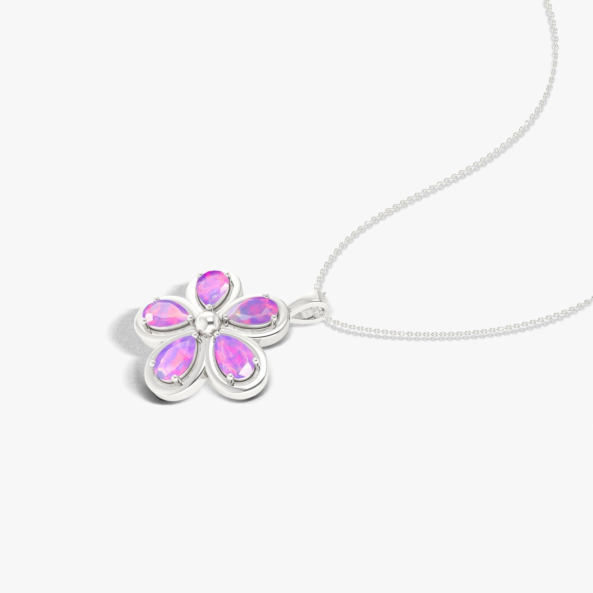 Natural Lavender Opal Flower Style Pendant Chain Necklace - Goodstone Jewels