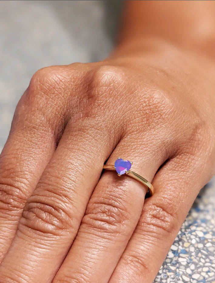 Natural Lavender Opal Gemstone Heart Ring in Yellow Gold Filled & 925 Silver - Goodstone Jewels