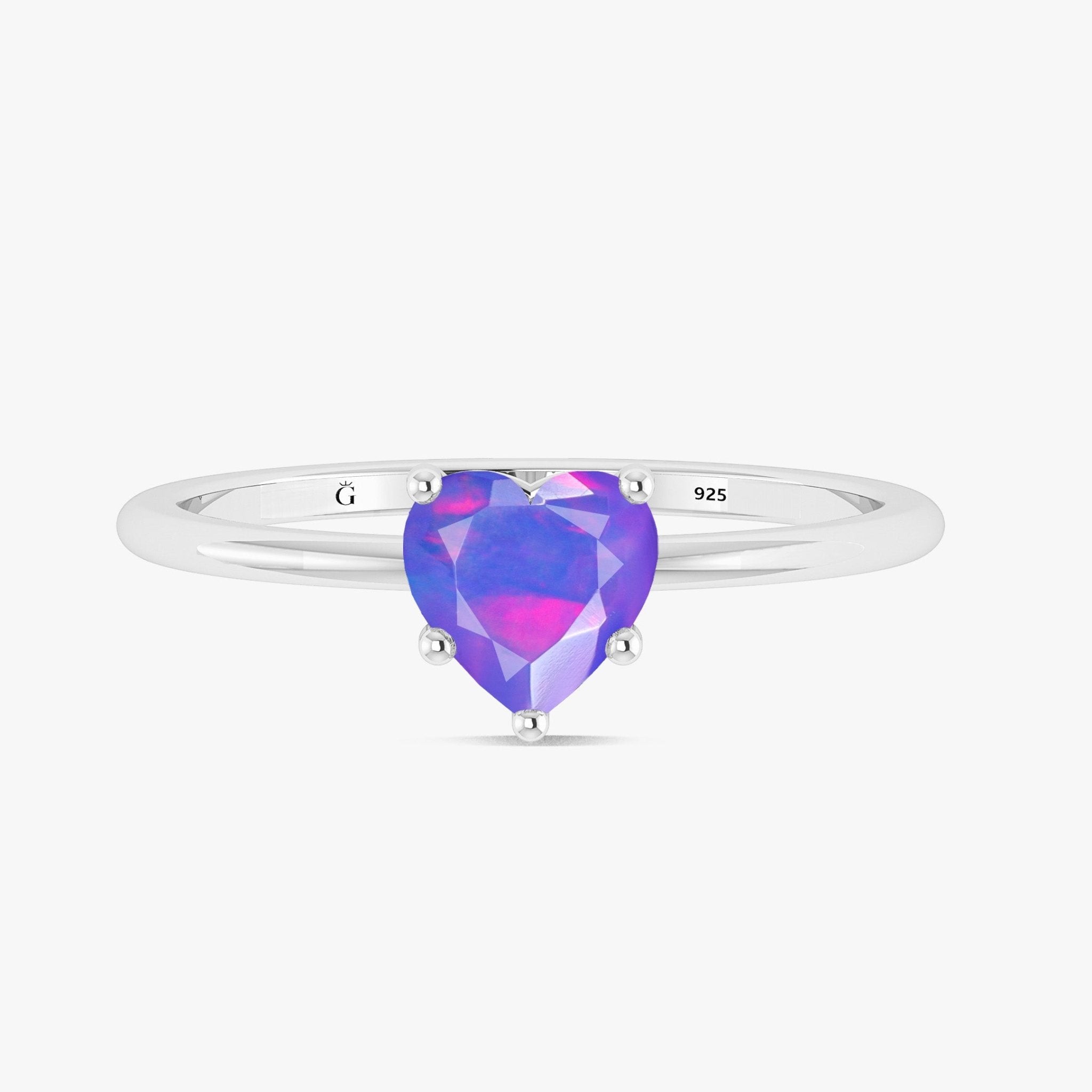 Natural Lavender Opal Gemstone Heart Ring in Yellow Gold Filled & 925 Silver - Goodstone Jewels