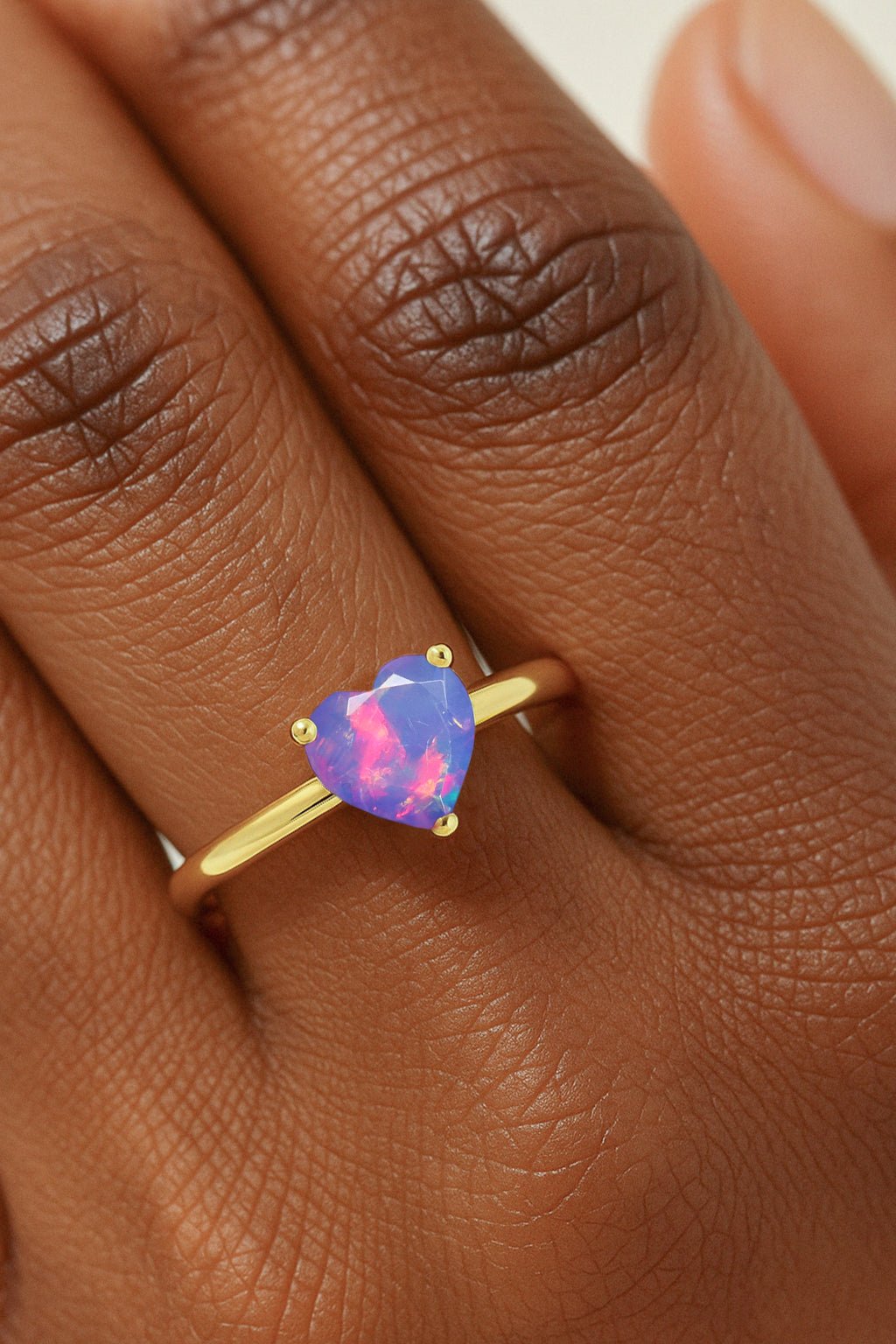 Natural Lavender Opal Gemstone Heart Ring in Yellow Gold Filled & 925 Silver - Goodstone Jewels