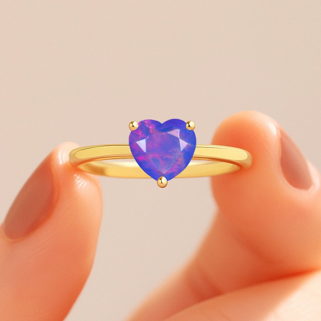 Natural Lavender Opal Gemstone Heart Ring in Yellow Gold Filled & 925 Silver - Goodstone Jewels