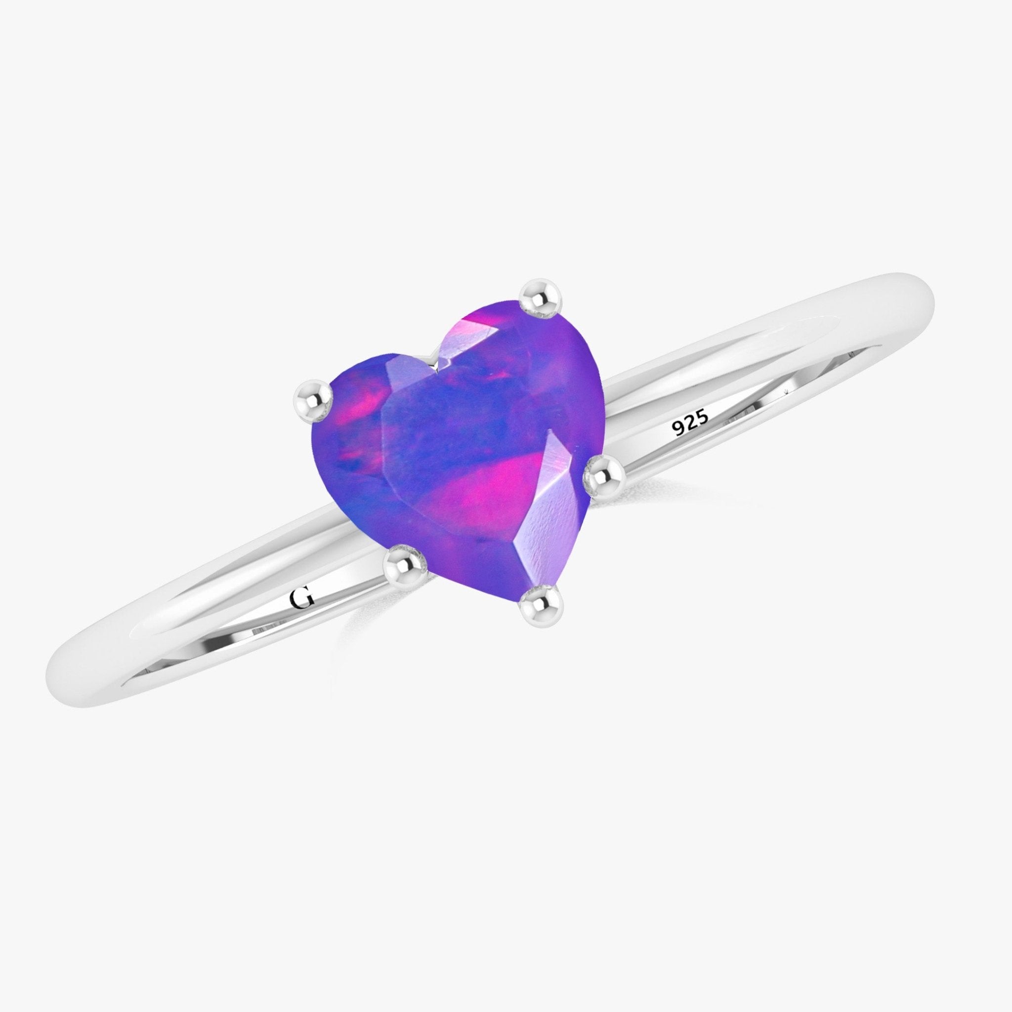 Natural Lavender Opal Gemstone Heart Ring in Yellow Gold Filled & 925 Silver - Goodstone Jewels