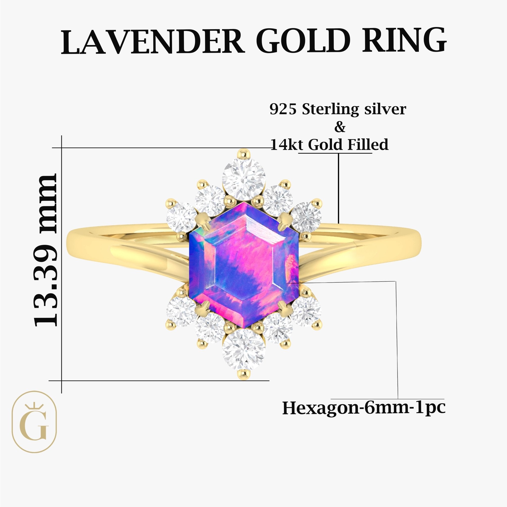 Natural Lavender Opal Hexagon Gemstone Ring - Goodstone Jewels