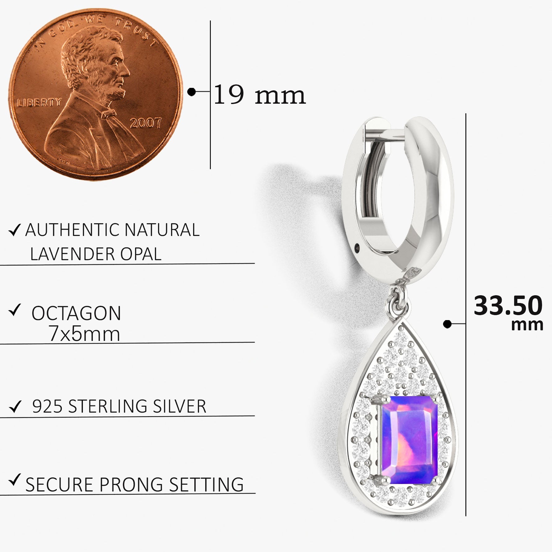 Natural Lavender Opal Hoop Tear Drop Earrings - Goodstone Jewels