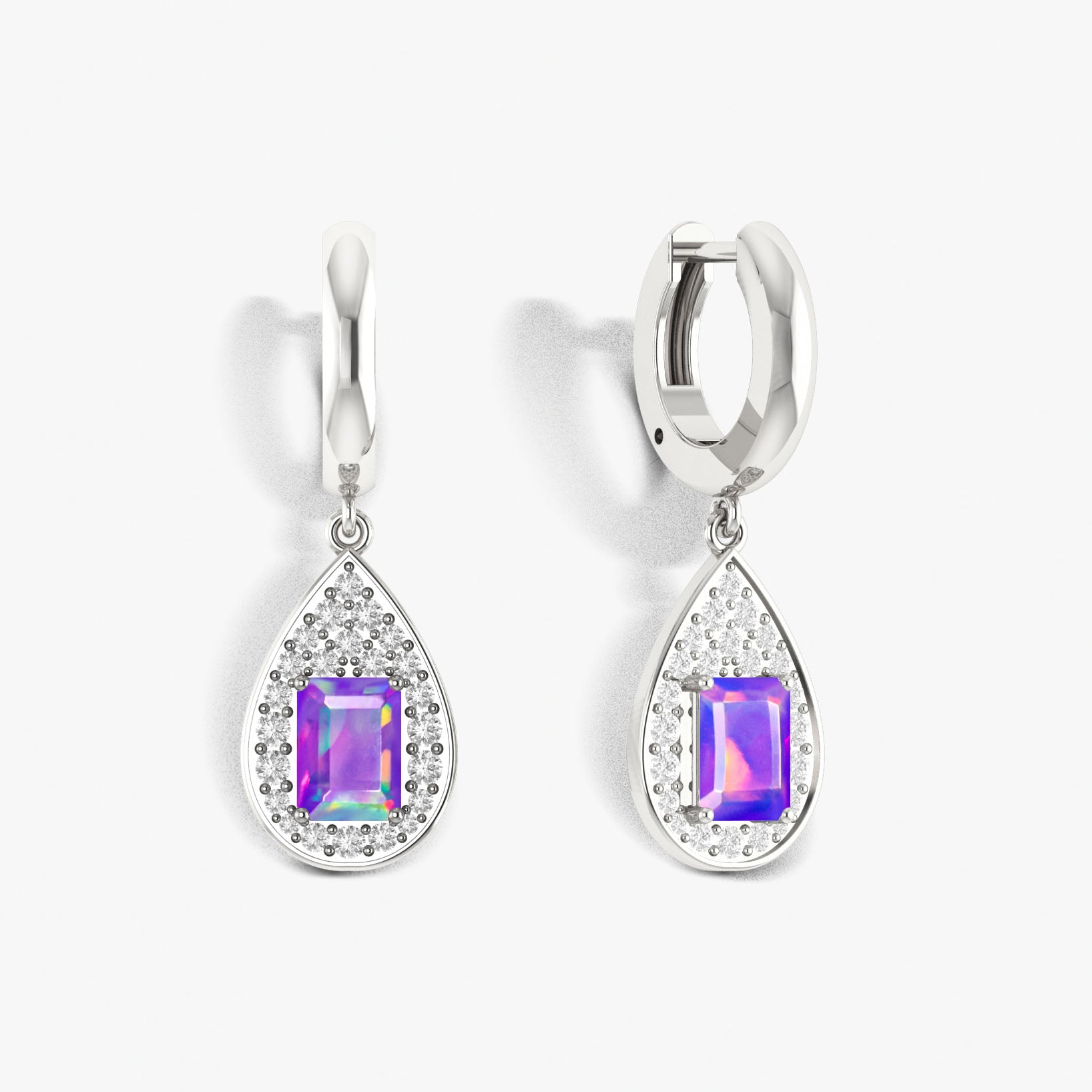Natural Lavender Opal Hoop Tear Drop Earrings - Goodstone Jewels
