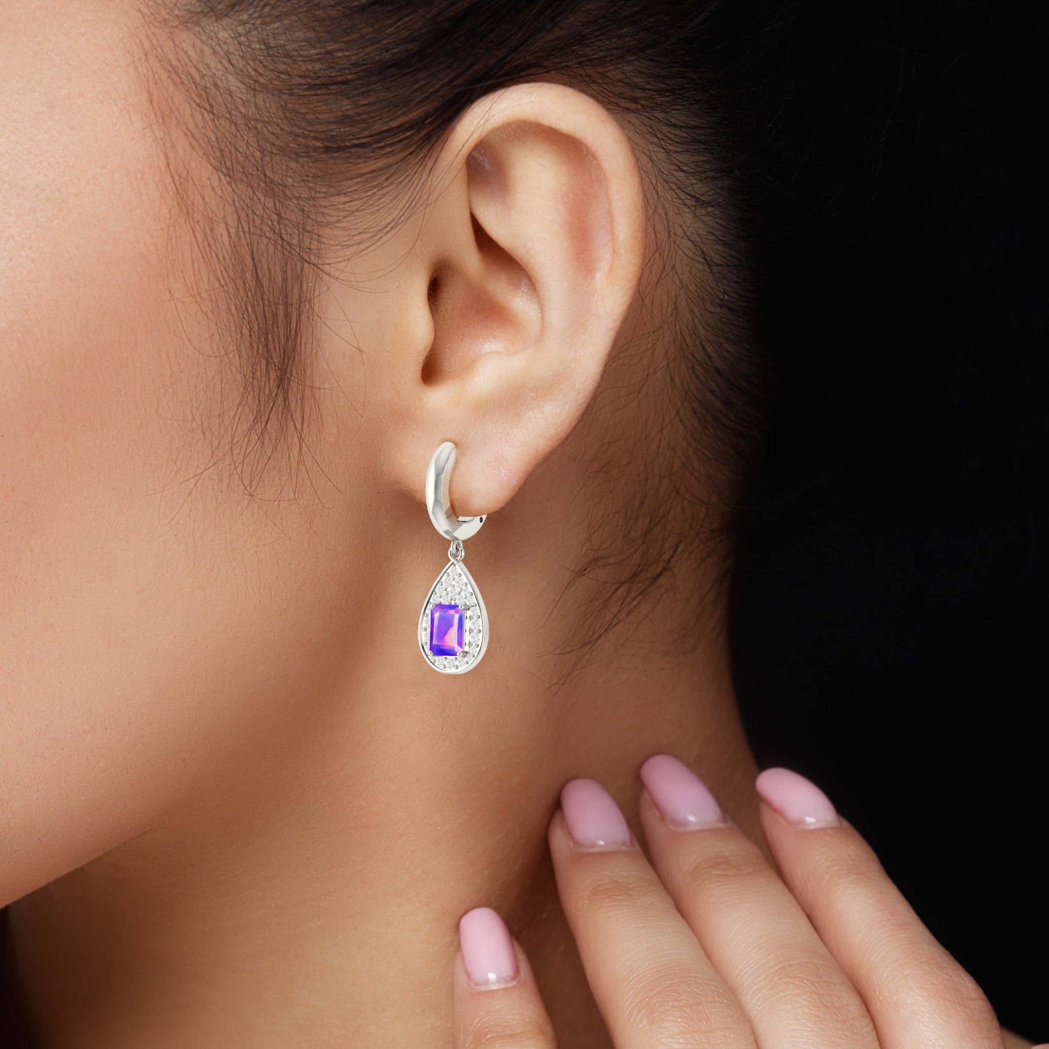 Natural Lavender Opal Hoop Tear Drop Earrings - Goodstone Jewels