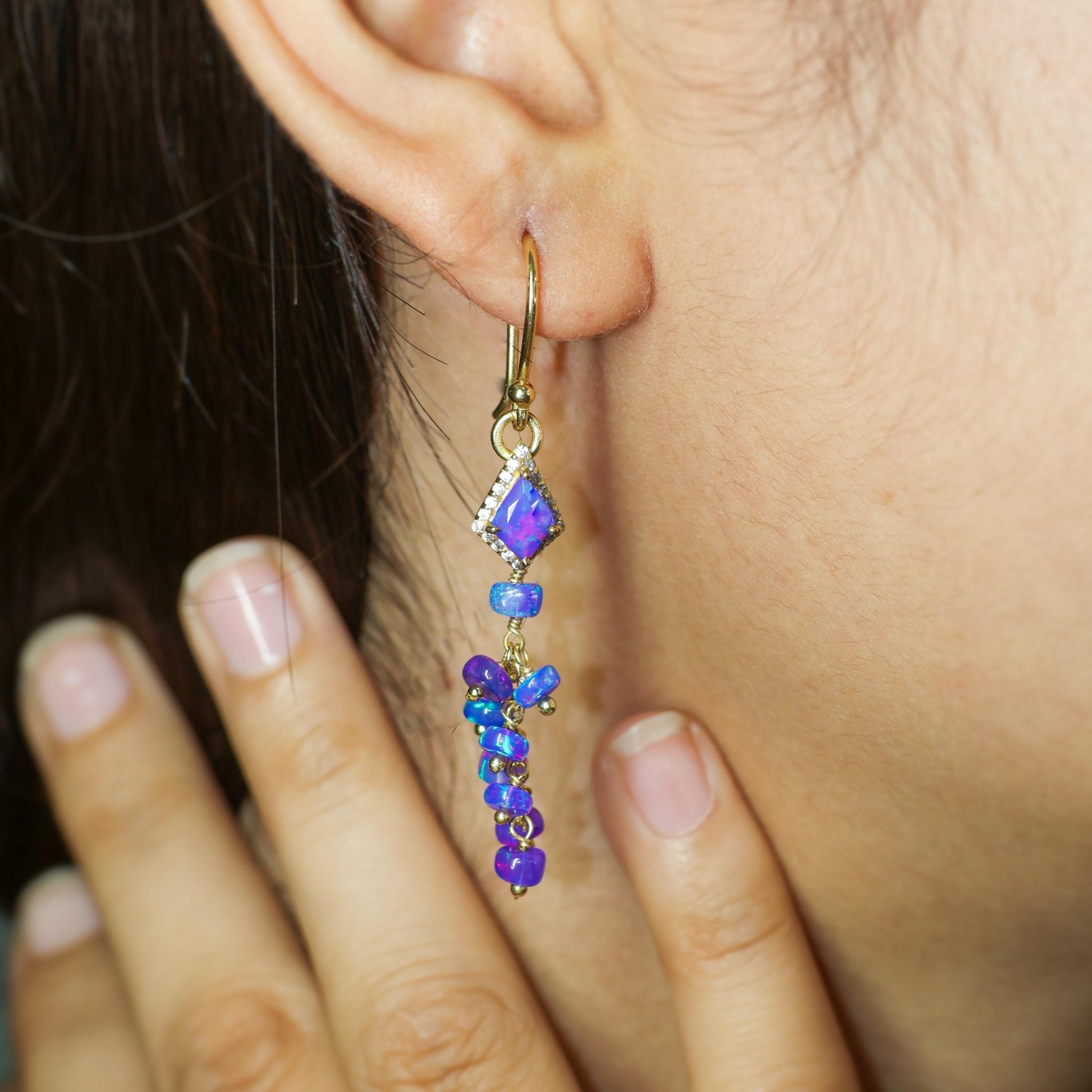 Natural Lavender Opal Kite Charm Beaded Cluster Earrings - Goodstone Jewels