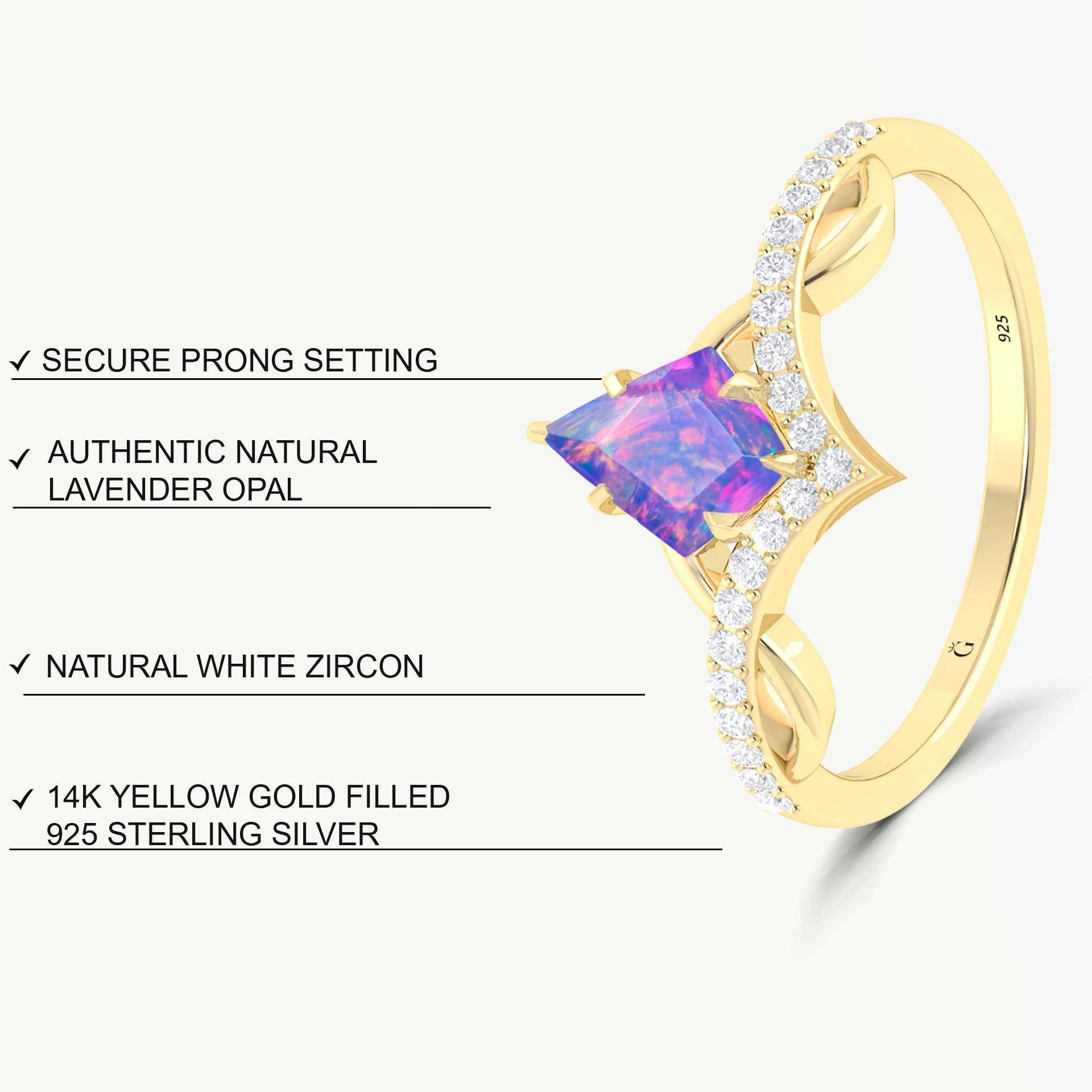 Natural Lavender Opal Kite Shape Wishbone Ring - Goodstone Jewels