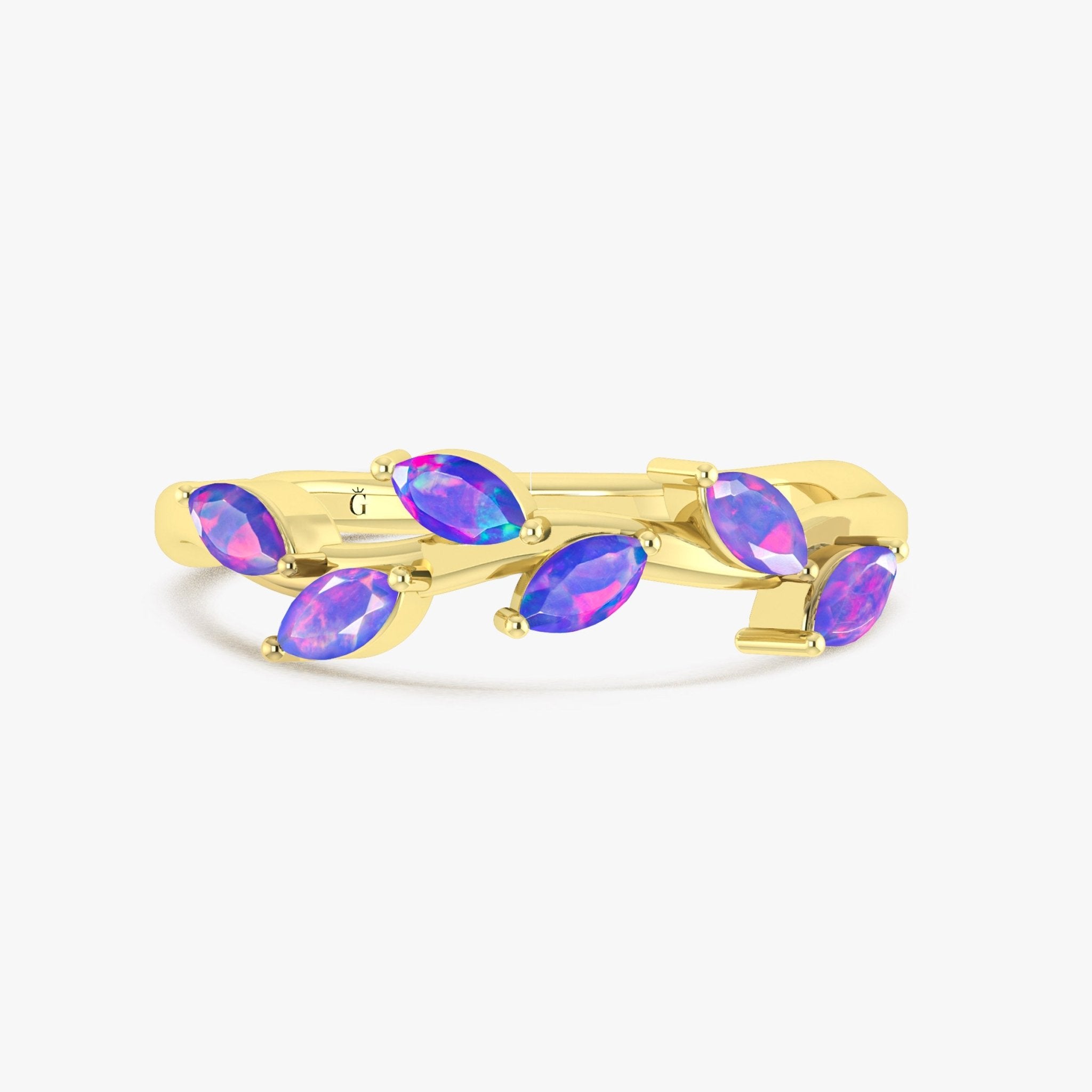 Natural Lavender Opal Leaf Style Six Stone Gold Filled & 925 Silver Ring - Goodstone Jewels