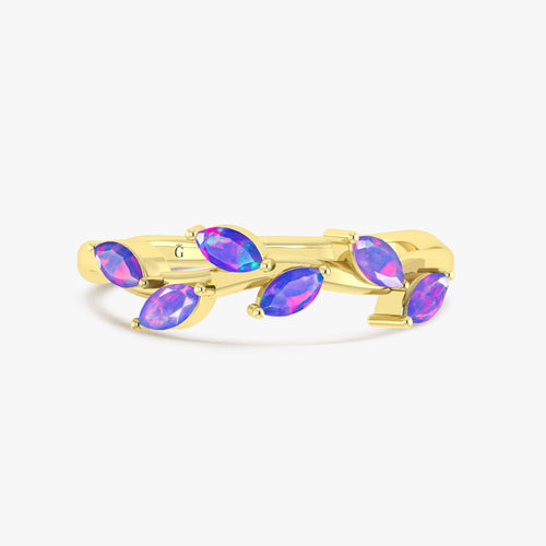 Lavender Opal Leaf Ring in Silver & Gold
