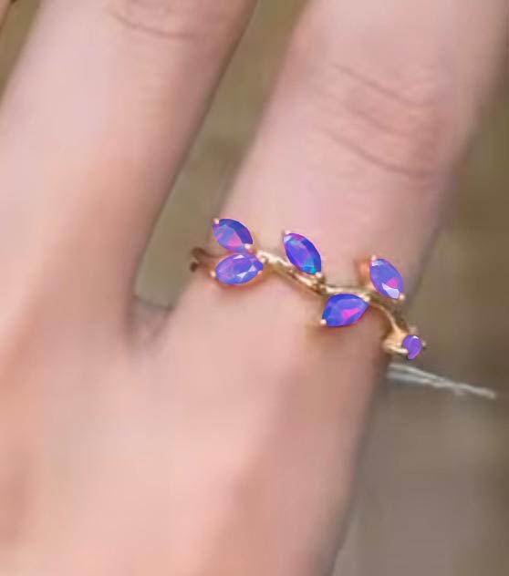 Natural Lavender Opal Leaf Style Six Stone Gold Filled & 925 Silver Ring - Goodstone Jewels