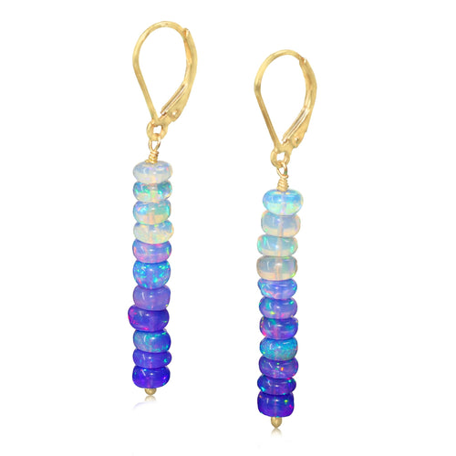 Natural Lavender Opal Linear Beaded Dangle Drop Earrings