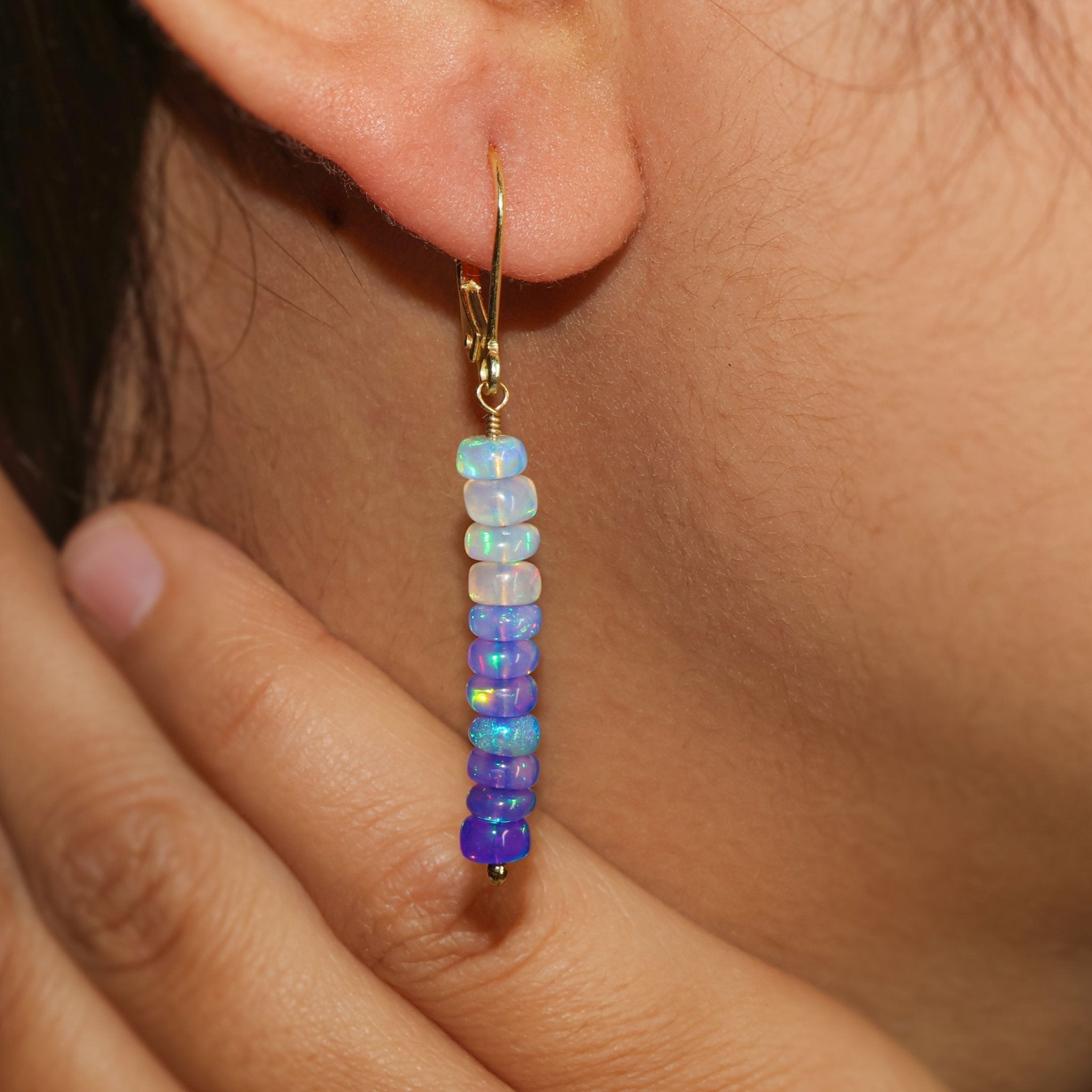 Natural Lavender Opal Linear Beaded Dangle Drop Earrings - Goodstone Jewels