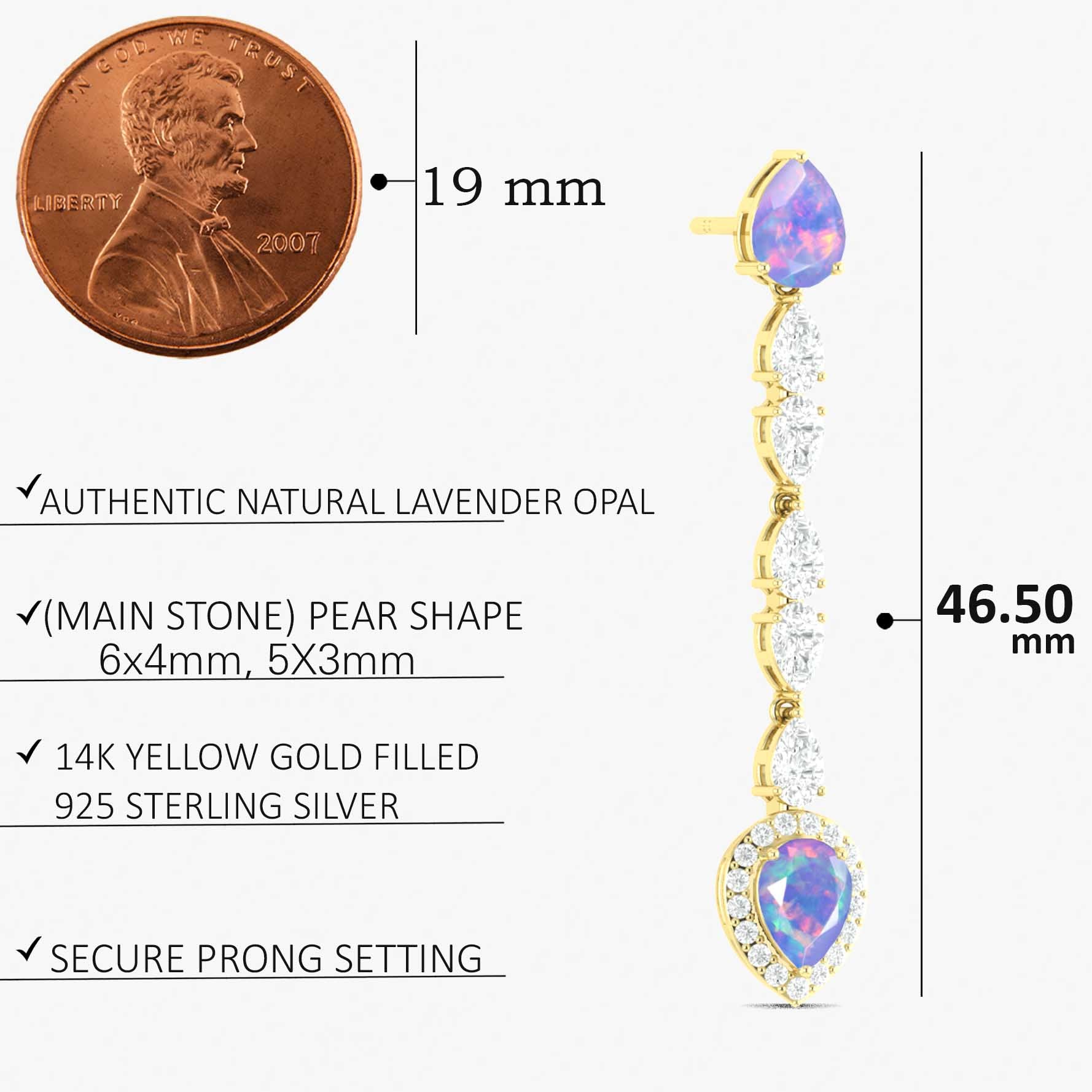 Natural Lavender Opal Long Drop Stud Earring - Goodstone Jewels