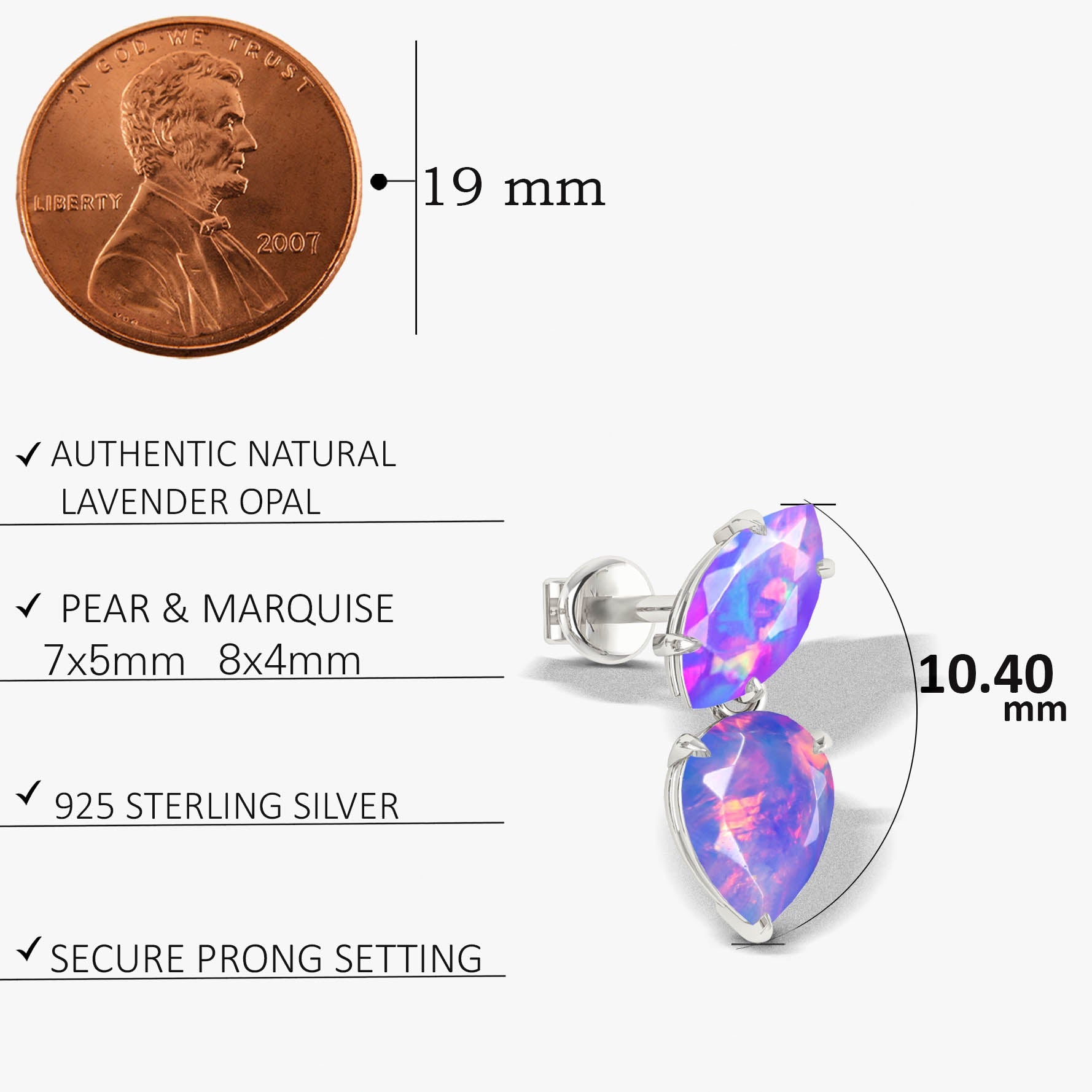 Natural Lavender Opal Marquise & Pear Two Stone Stud Earrings - Goodstone Jewels