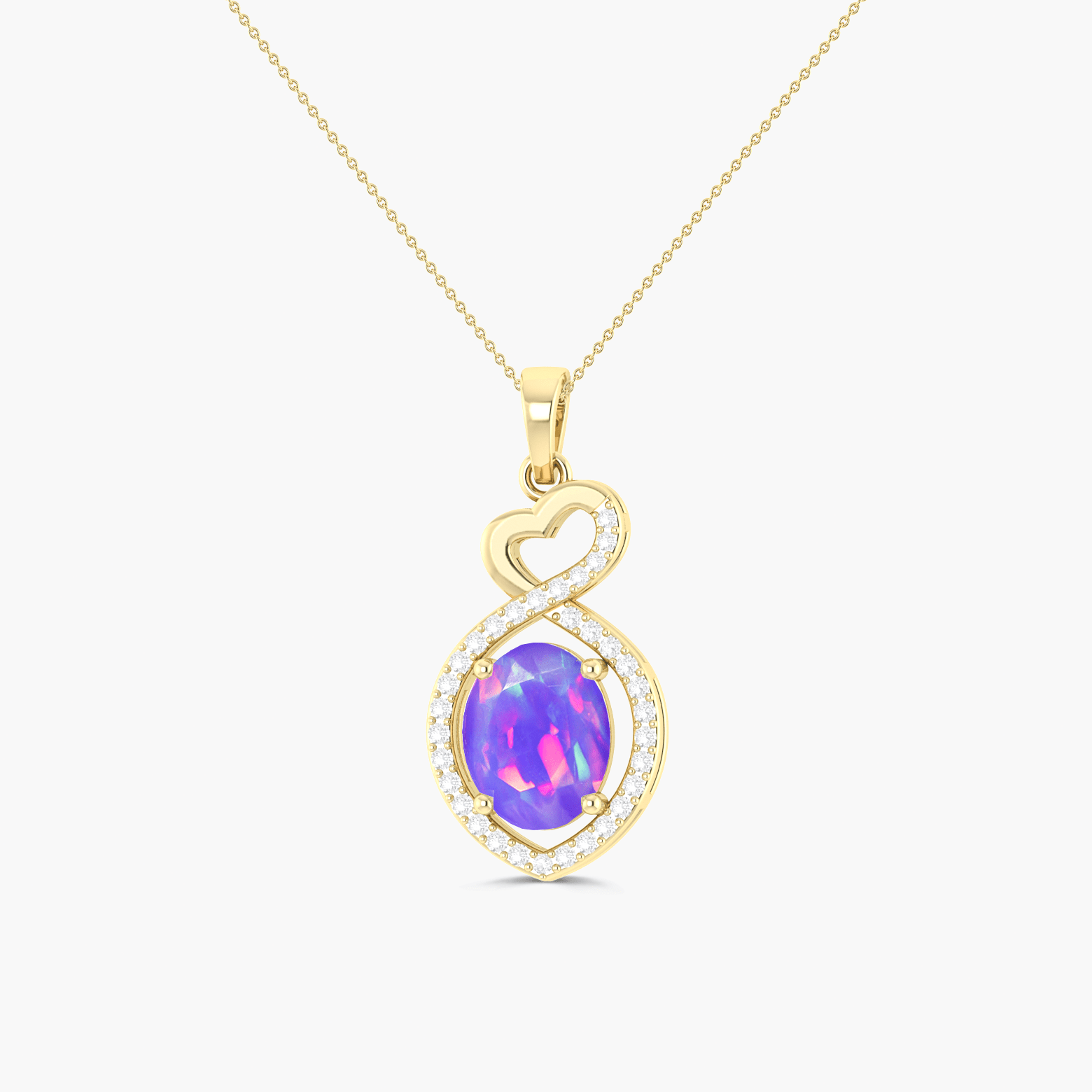 Natural Lavender Opal Mini Heart Style Chain Pendant Necklace - Goodstone Jewels