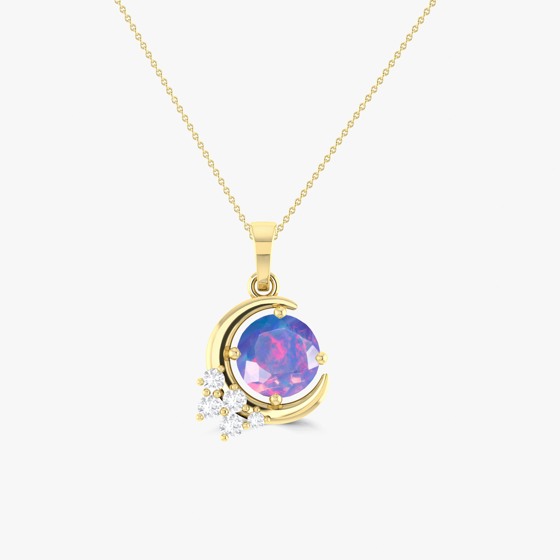 Natural Lavender Opal Moon Charm Pendant Necklace - Goodstone Jewels