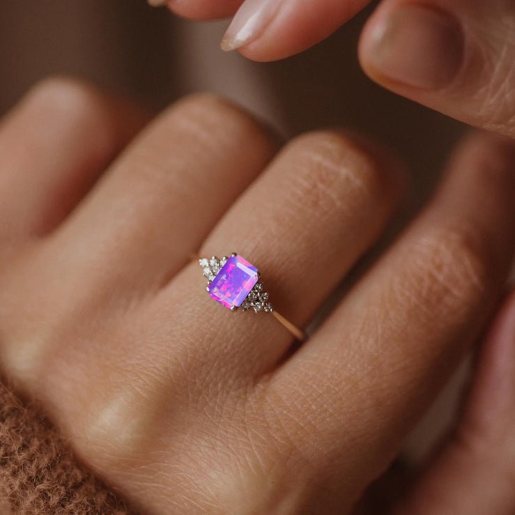 Natural Lavender Opal Octagon Stone Solitaire Ring in Yellow Gold Filled & Sterling Silver - Goodstone Jewels