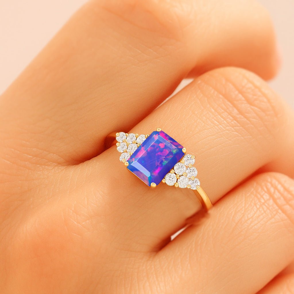 Natural Lavender Opal Octagon Stone Solitaire Ring in Yellow Gold Filled & Sterling Silver - Goodstone Jewels