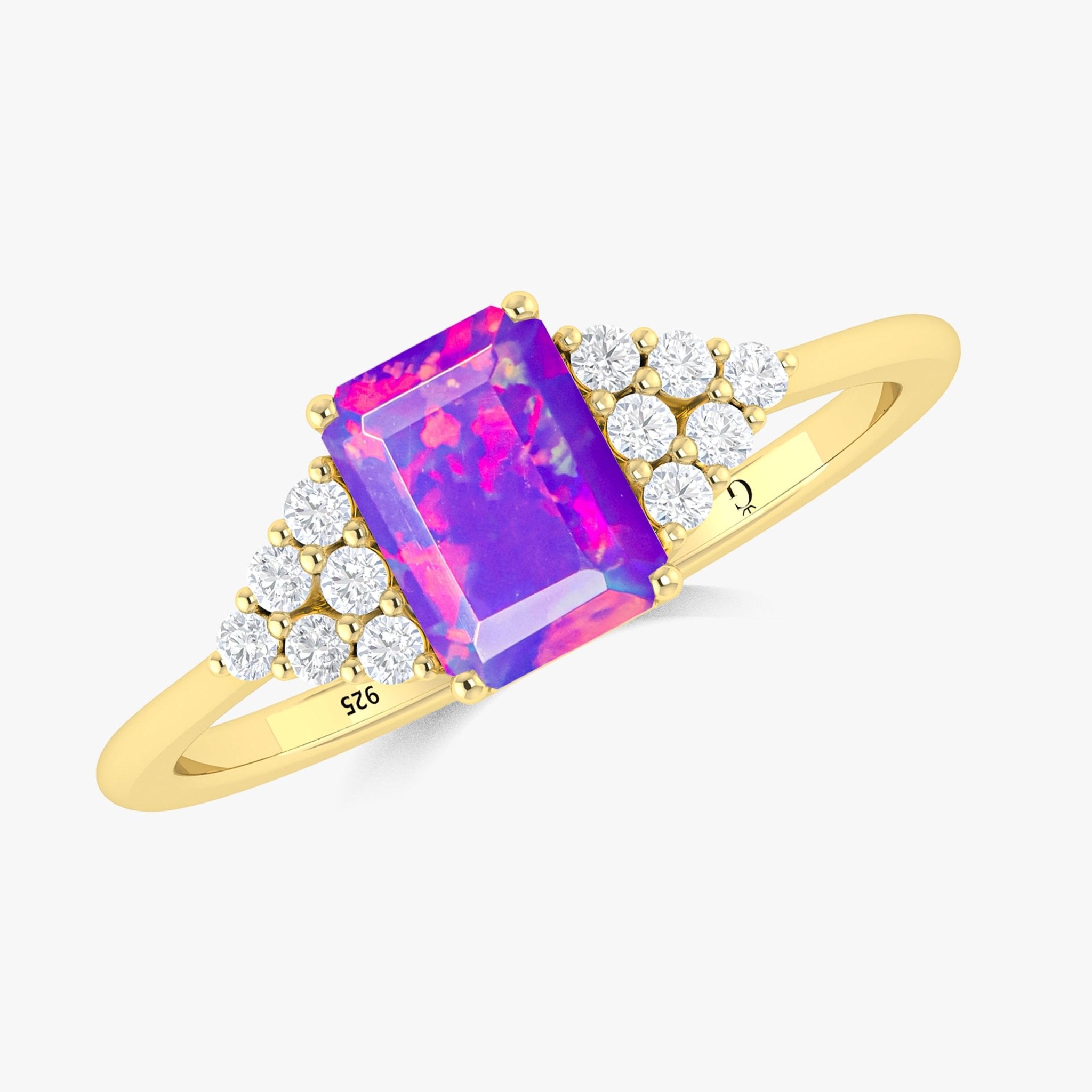 Natural Lavender Opal Octagon Stone Solitaire Ring in Yellow Gold Filled & Sterling Silver - Goodstone Jewels
