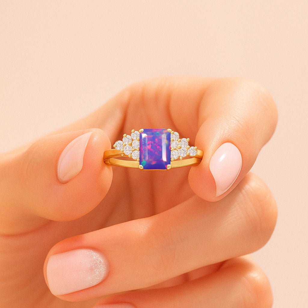 Natural Lavender Opal Octagon Stone Solitaire Ring in Yellow Gold Filled & Sterling Silver - Goodstone Jewels