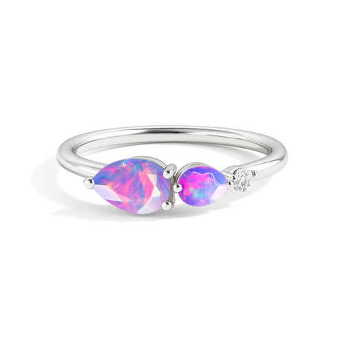 Lavender Opal Pear Shape Two Stone Ring in Gold & Silver
