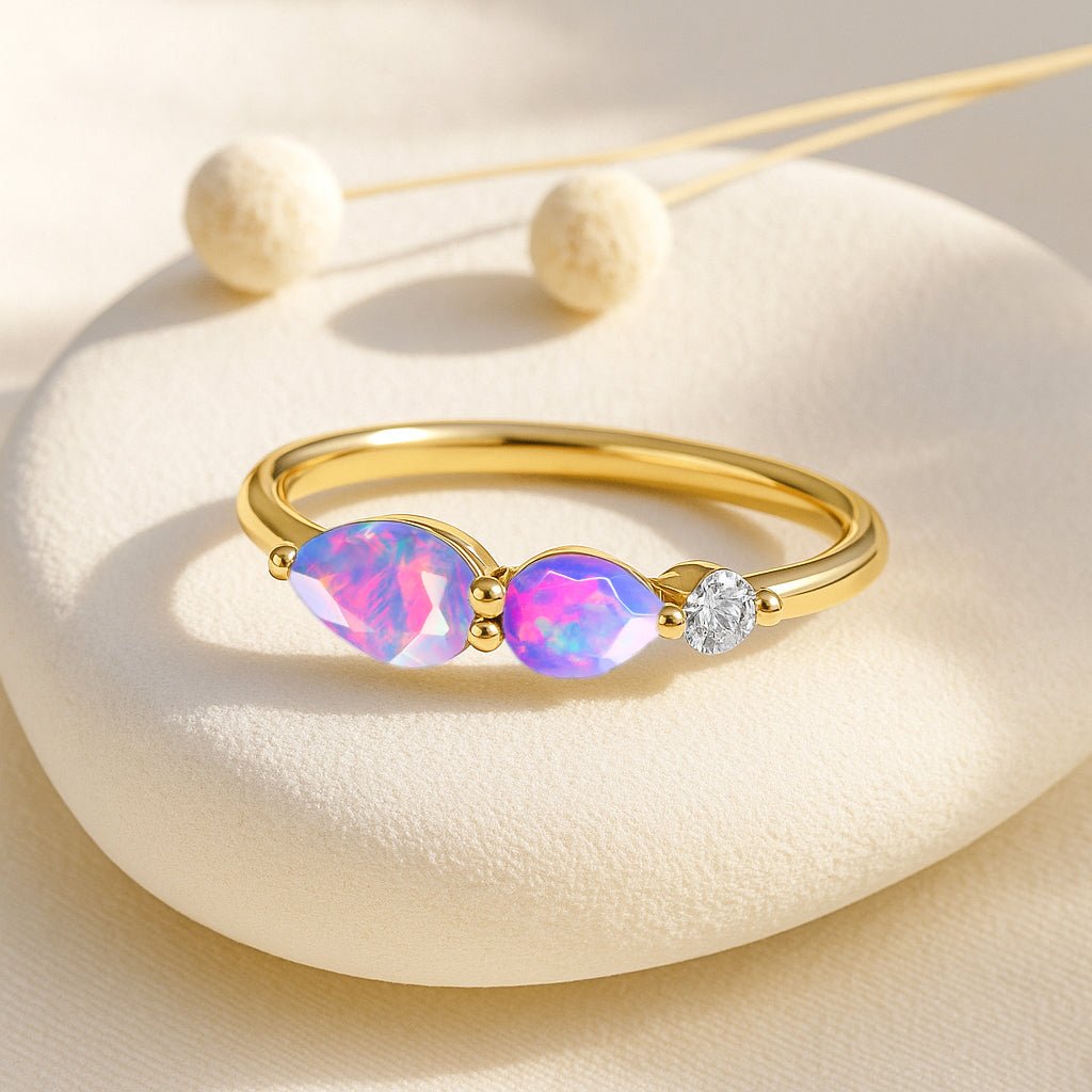 Natural Lavender Opal Pear Shape Two Stone Ring in Yellow Gold Filled & Silver - Goodstone Jewels