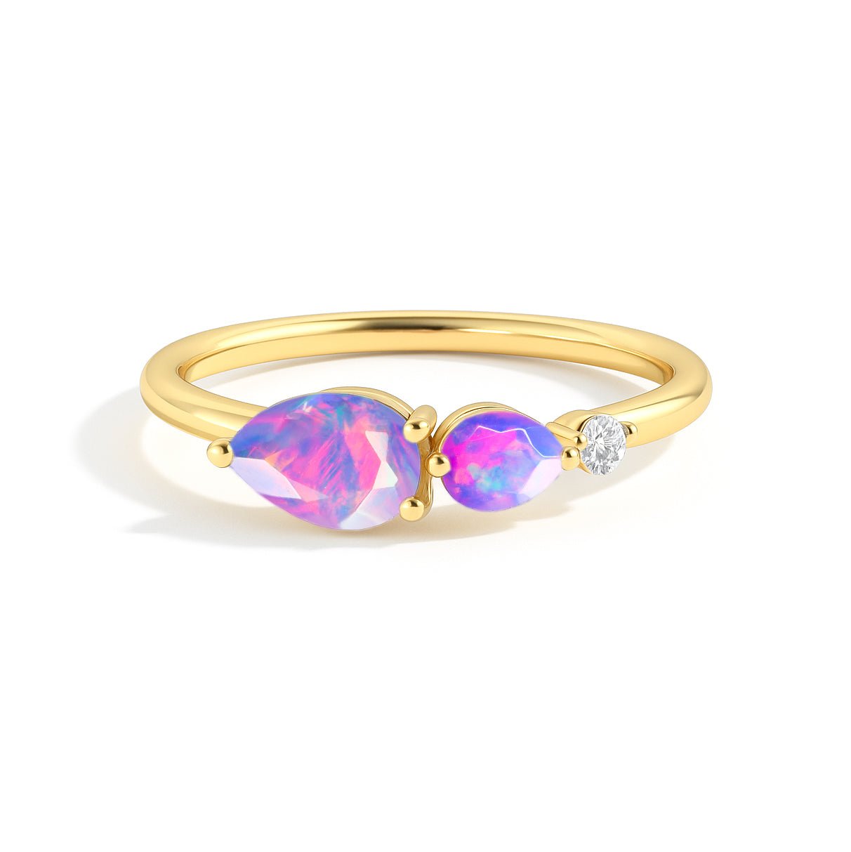 Natural Lavender Opal Pear Shape Two Stone Ring in Yellow Gold Filled & Silver - Goodstone Jewels