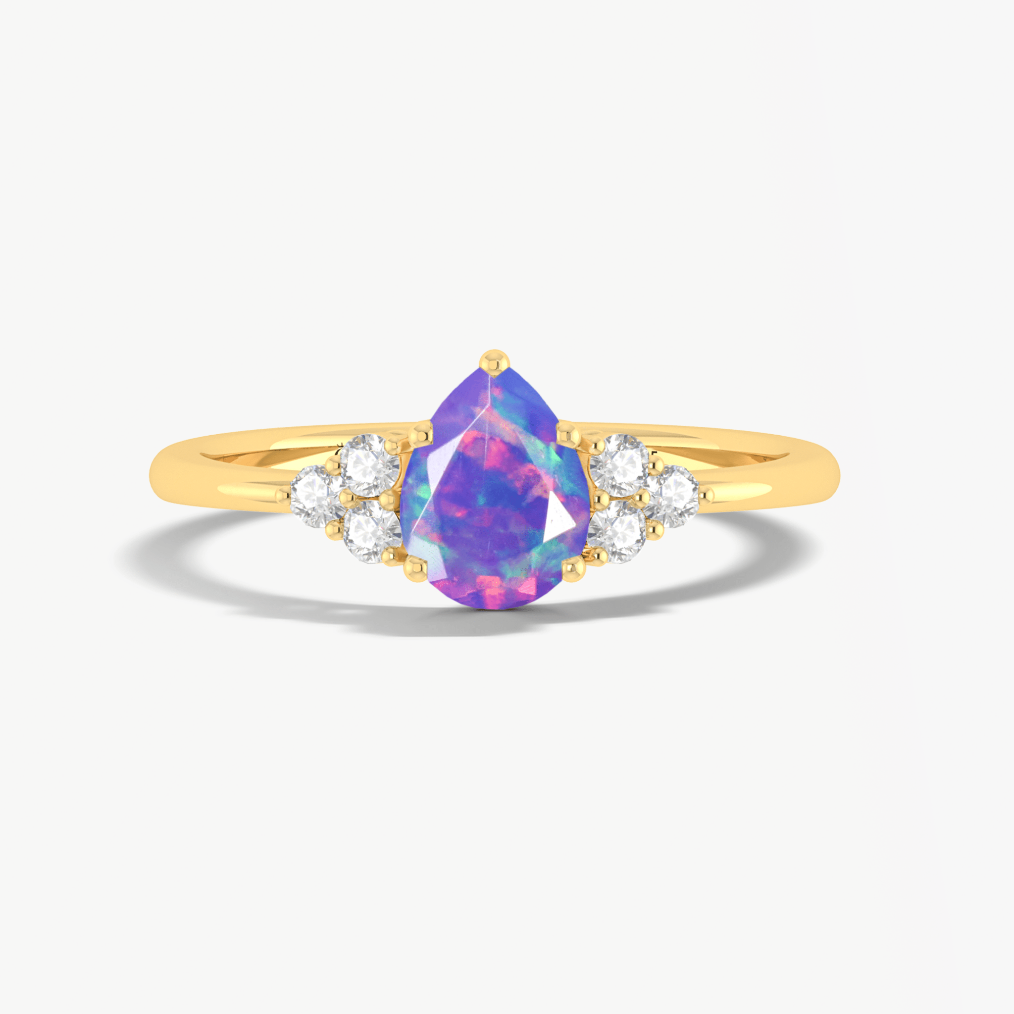 Natural Lavender Opal Pear Shape & White Zircon Solitaire with Accents Ring - Goodstone Jewels