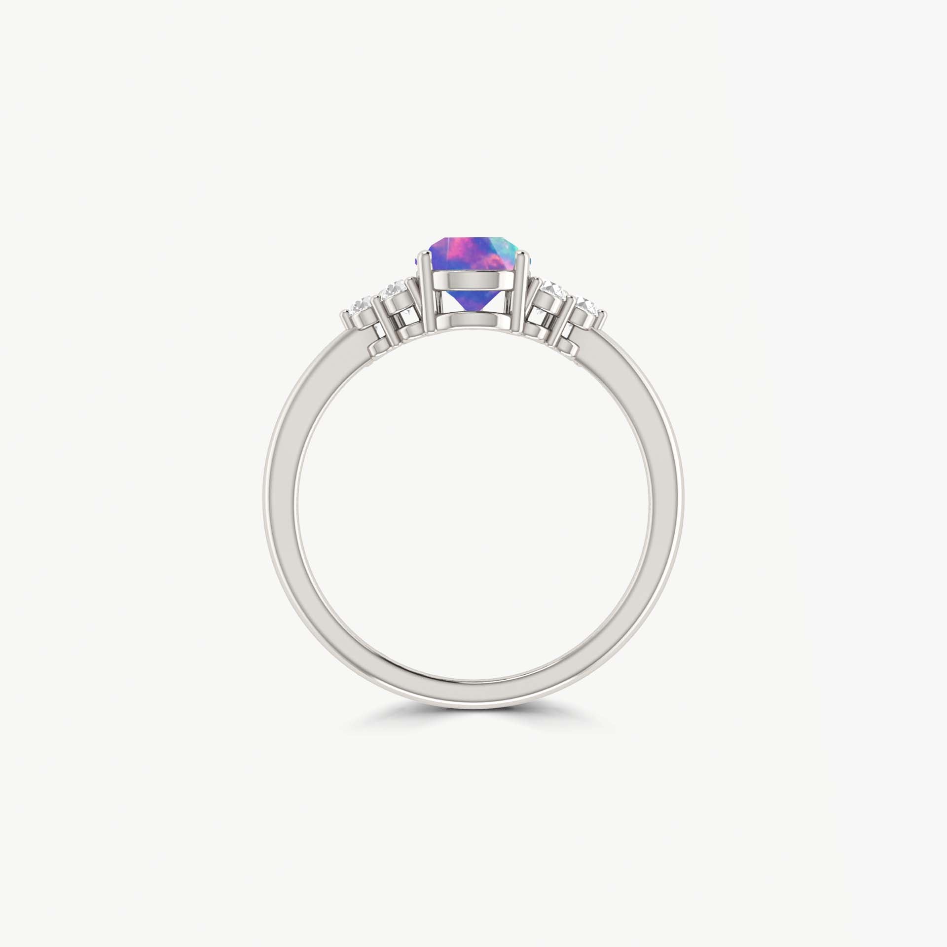 Natural Lavender Opal Pear Shape & White Zircon Solitaire with Accents Ring - Goodstone Jewels