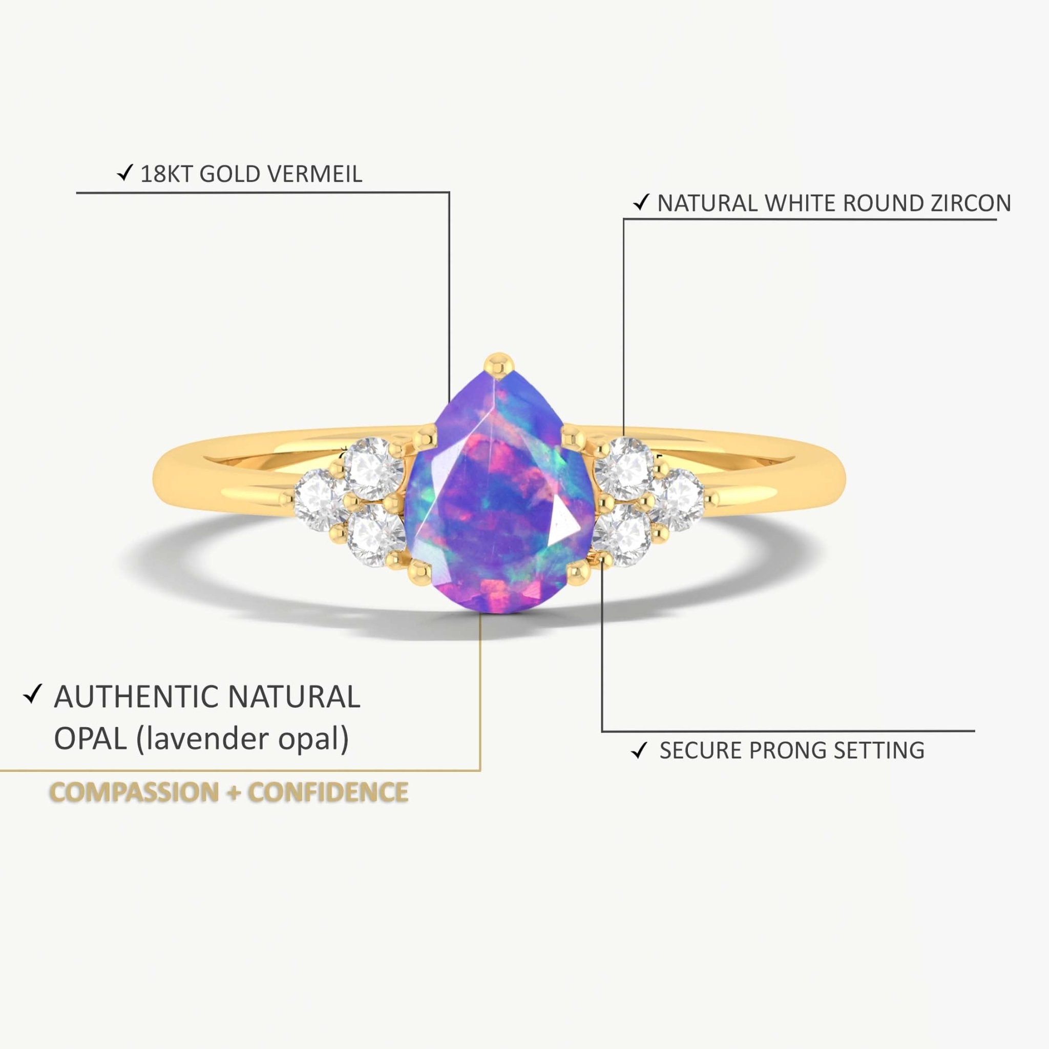 Natural Lavender Opal Pear Shape & White Zircon Solitaire with Accents Ring - Goodstone Jewels