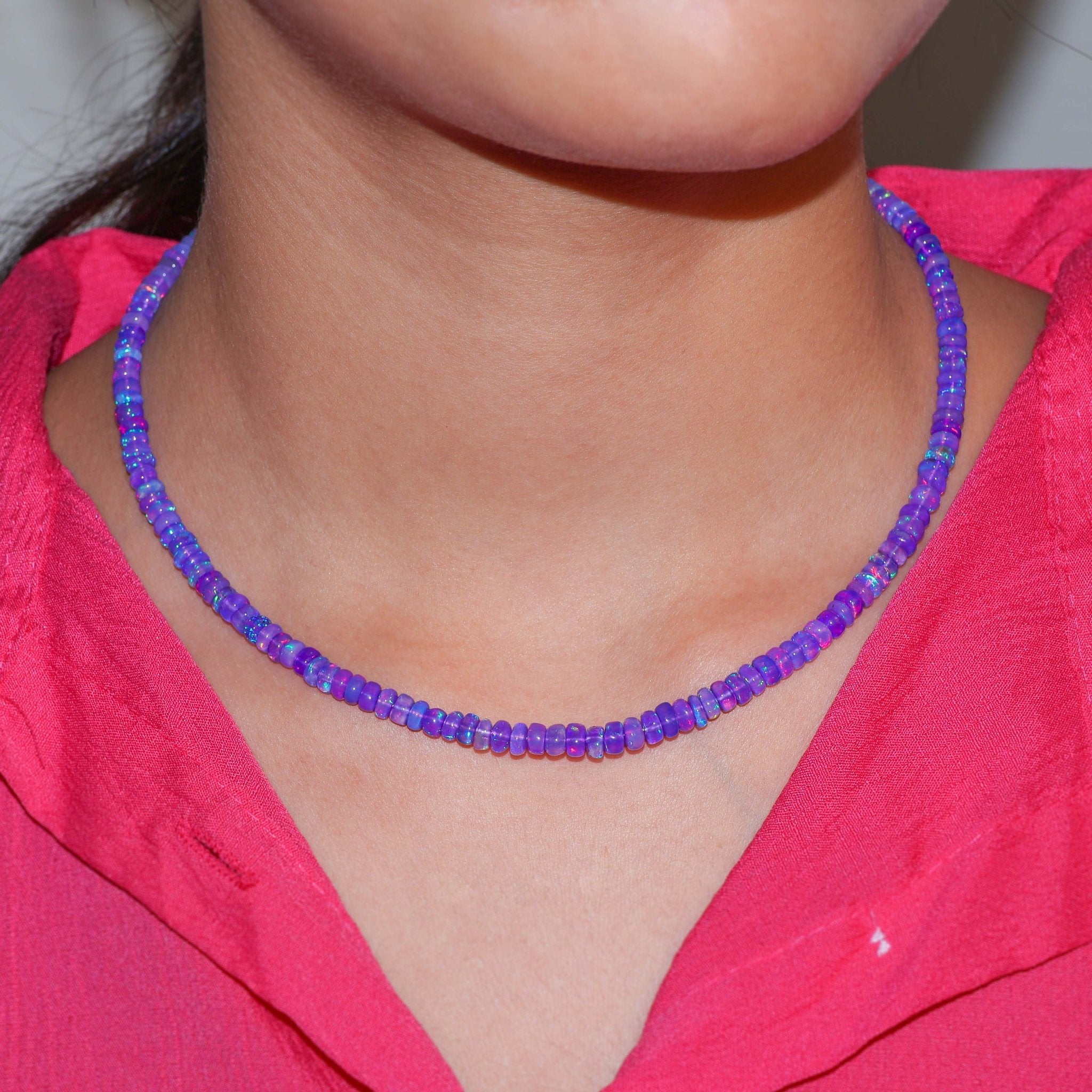 Natural Lavender Opal Plain Beaded Necklace for Women - Goodstone Jewels