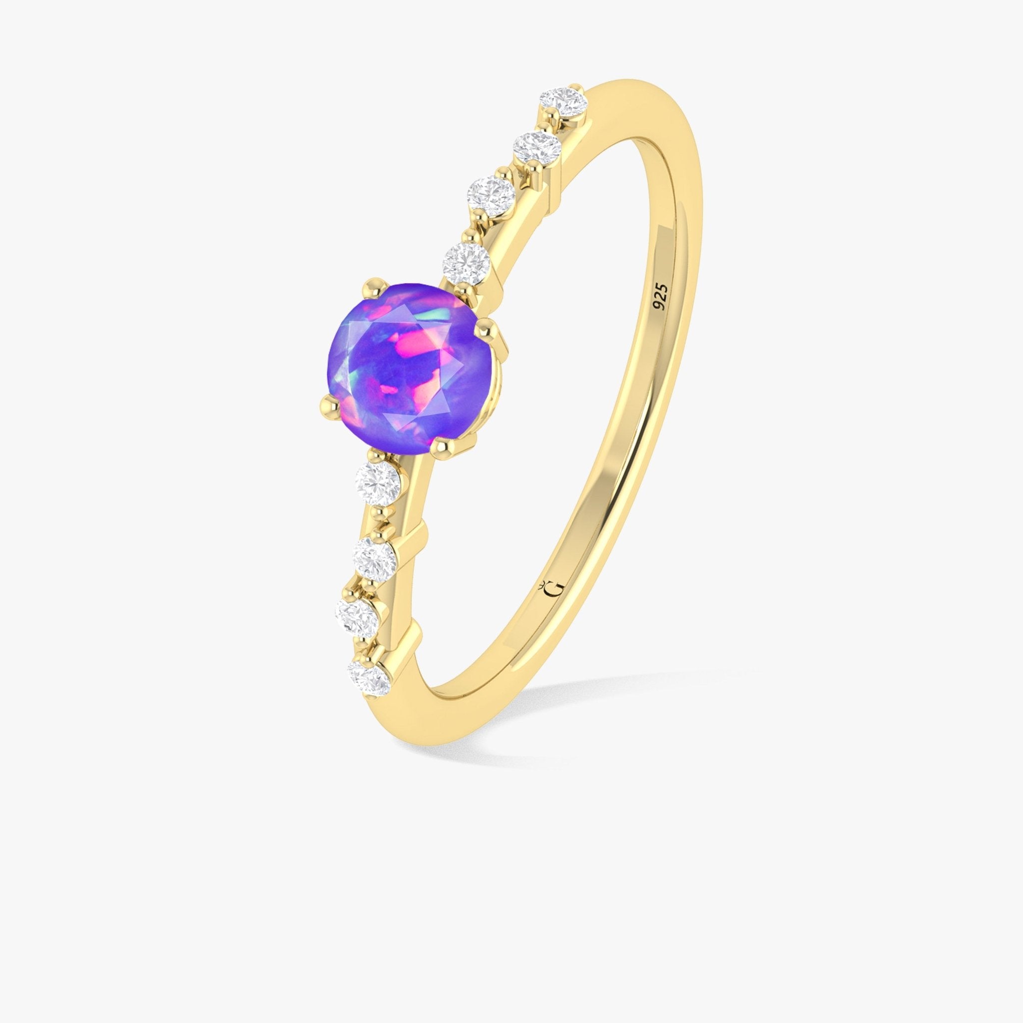 Natural Lavender Opal ROUND STONE MINIMALIST SOLITAIRE WITH ACCENTS RING - Goodstone Jewels