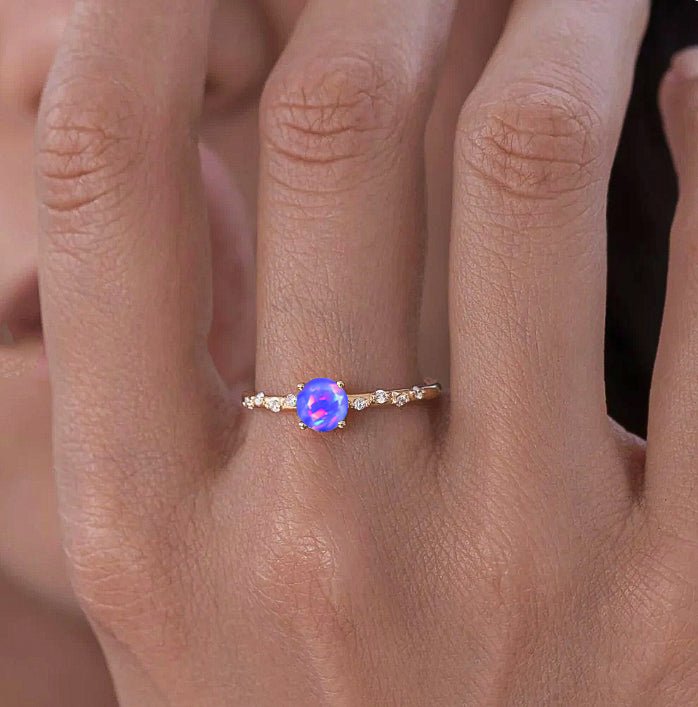 Natural Lavender Opal ROUND STONE MINIMALIST SOLITAIRE WITH ACCENTS RING - Goodstone Jewels