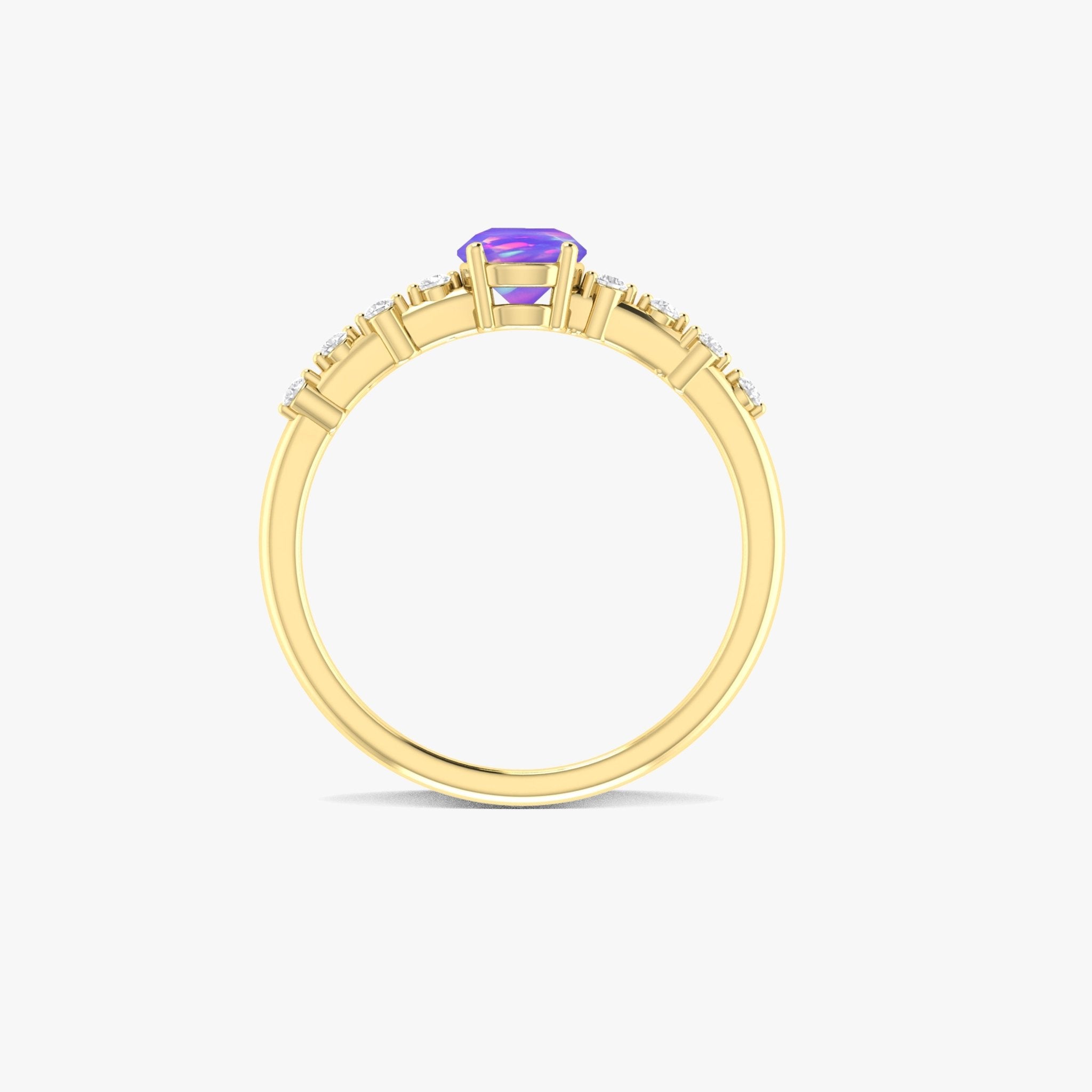Natural Lavender Opal ROUND STONE MINIMALIST SOLITAIRE WITH ACCENTS RING - Goodstone Jewels